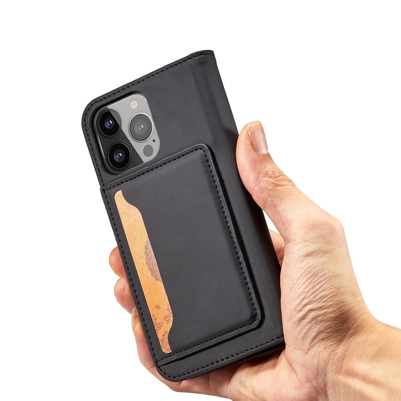 Magnet Kortfodral för iPhone 13 Pro Max Pouch Kort Plånbok Korthållare Svart