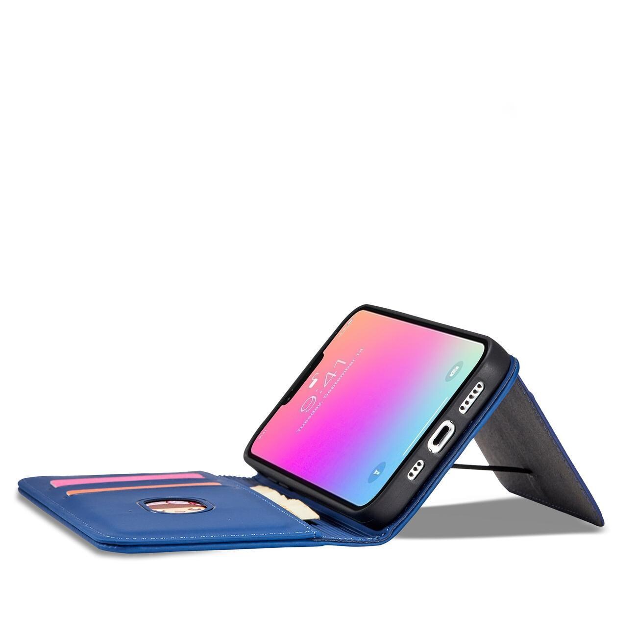 Magnet Kortfodral för iPhone 13 Pro Max Pouch Kort Plånbok Korthållare Blå