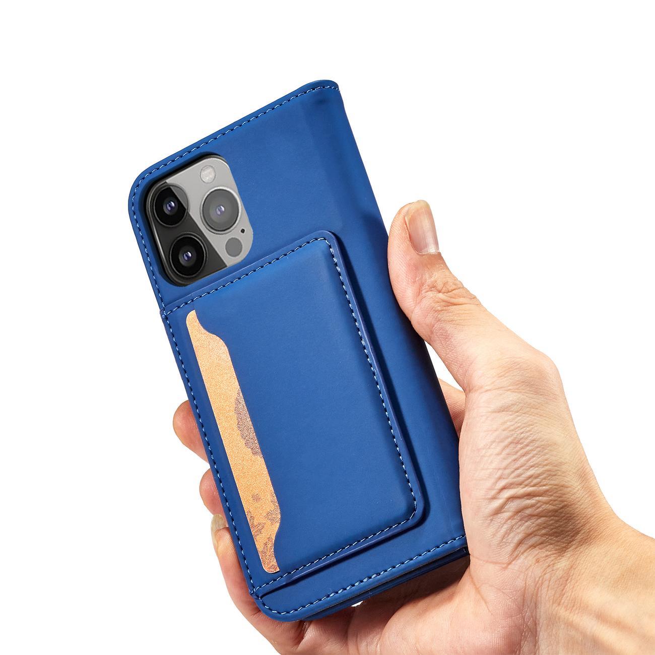 Magnet Kortfodral för iPhone 13 Pro Max Pouch Kort Plånbok Korthållare Blå