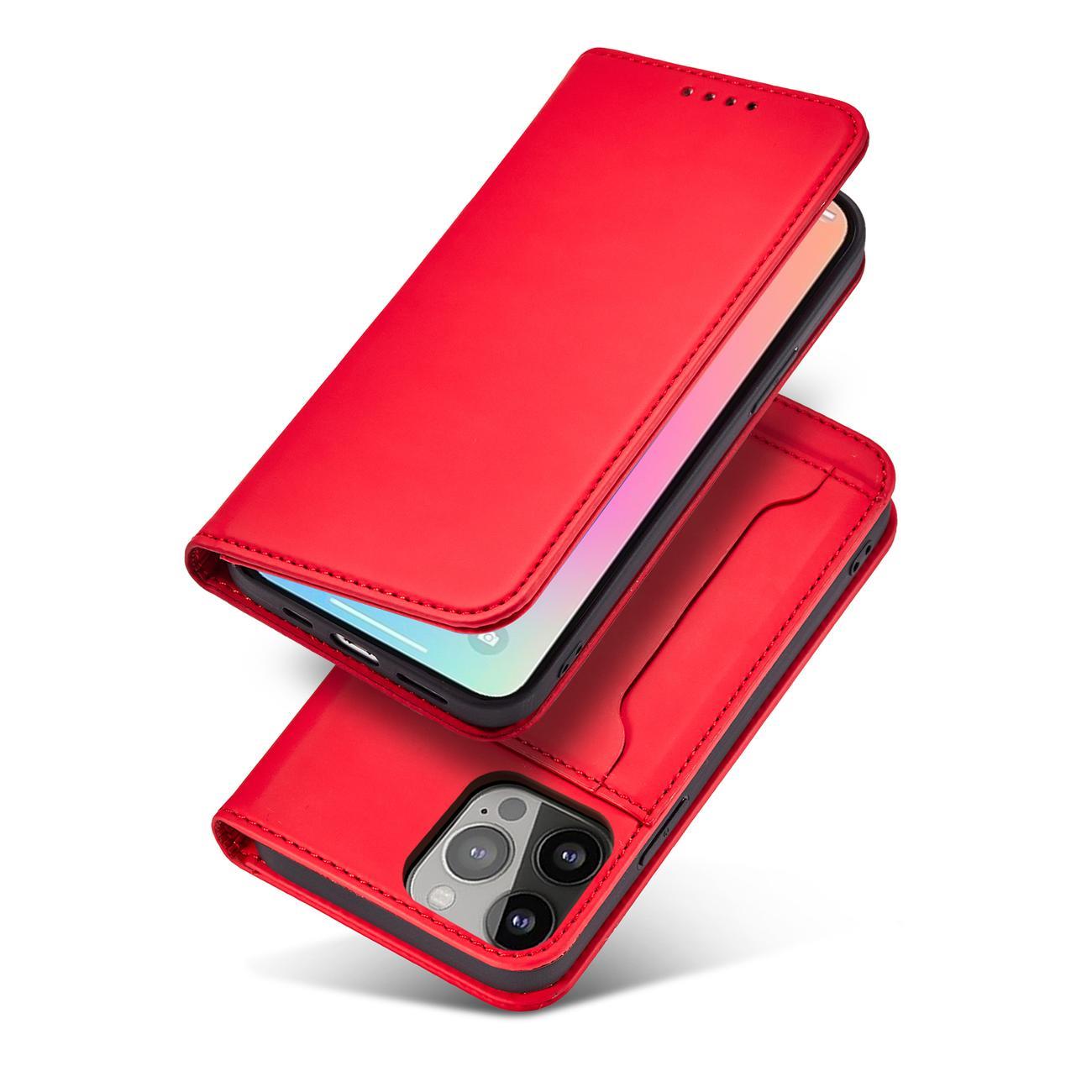 Magnet Kortfodral för iPhone 13 Pro Max Pouch Kort Plånbok Korthållare Röd
