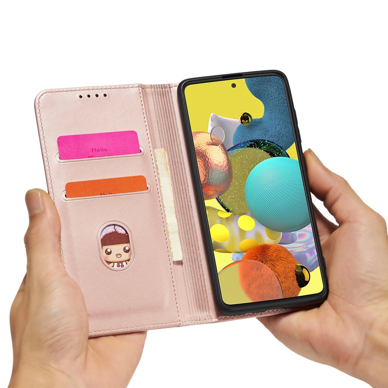 Magnet Kortetui Etui til Samsung Galaxy A12 5G Pouch Wallet Kortholder Pink