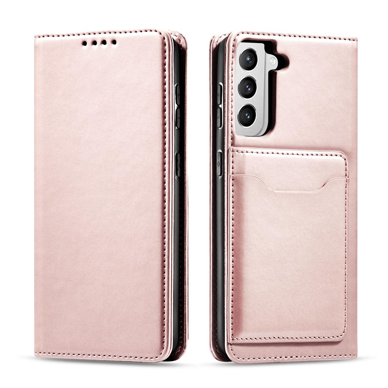 Magnet Kortfodral för Samsung Galaxy S22 + (S22 Plus) Pouch Plånbok Korthållare Rosa