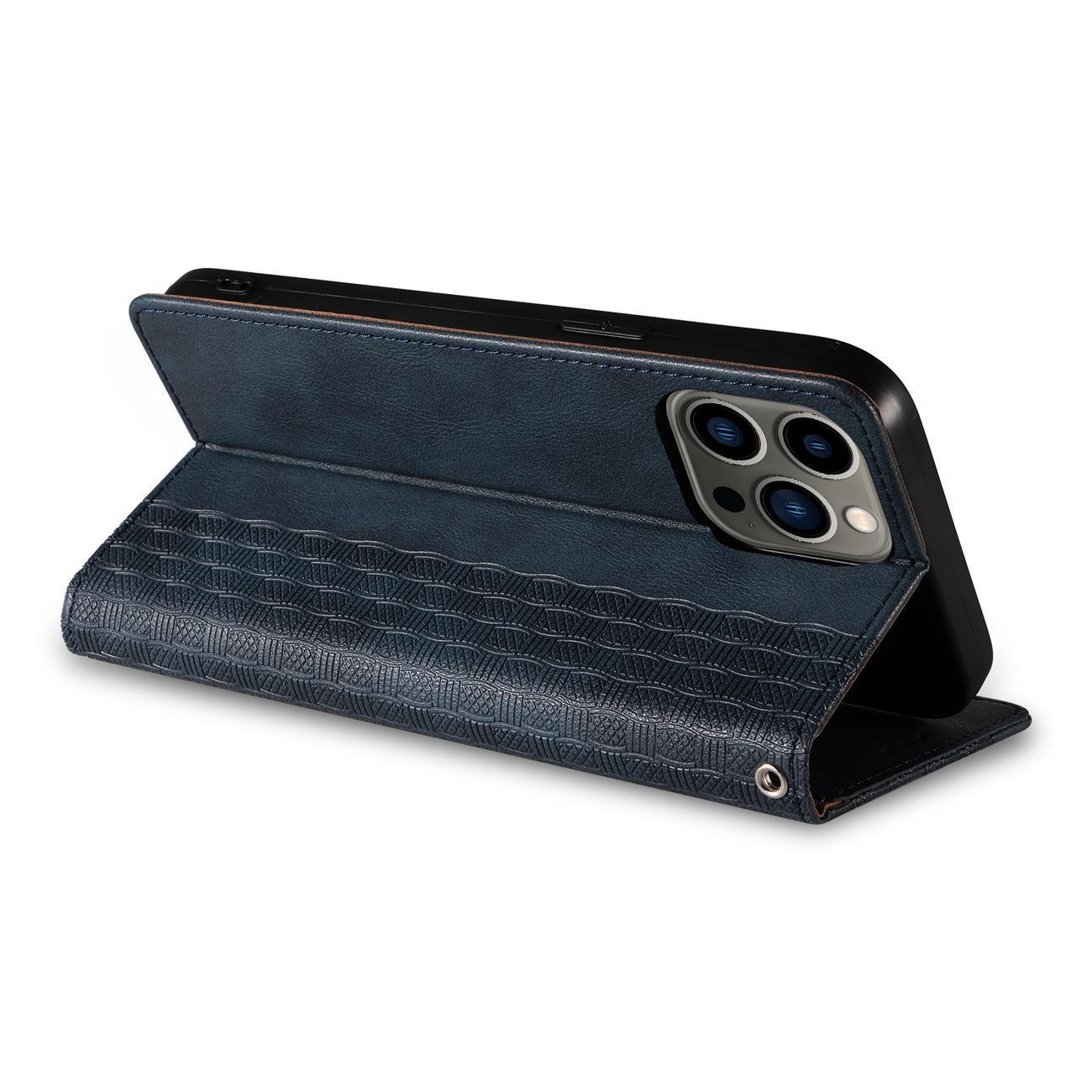 Magnet Rem Fodral Fodral för iPhone 13 Pro Pouch Plånbok + Mini Lanyard Hänge Blå
