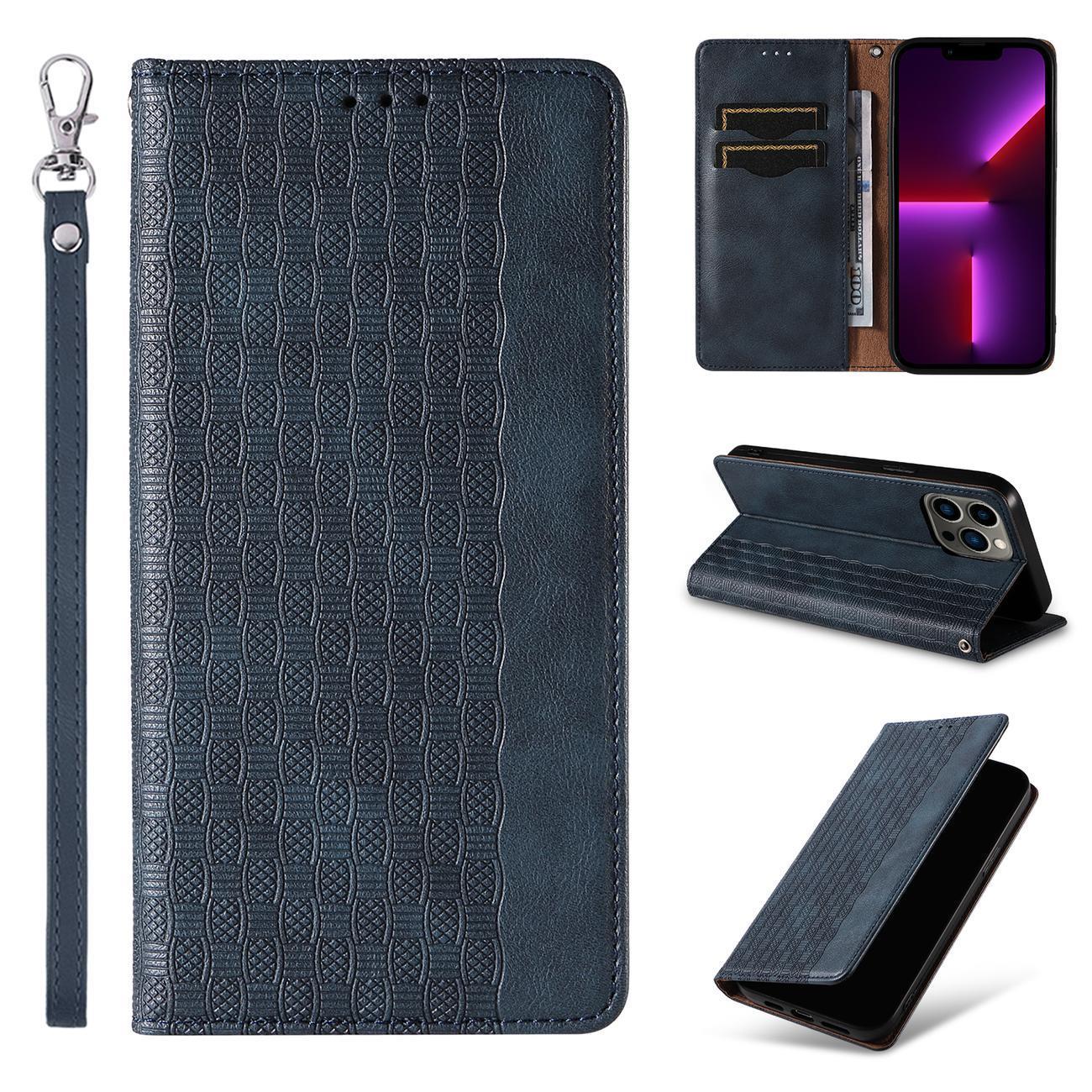Magnet Remfodral för iPhone 13 Pro Max Pouch Plånbok + Mini Lanyard Hänge Blå