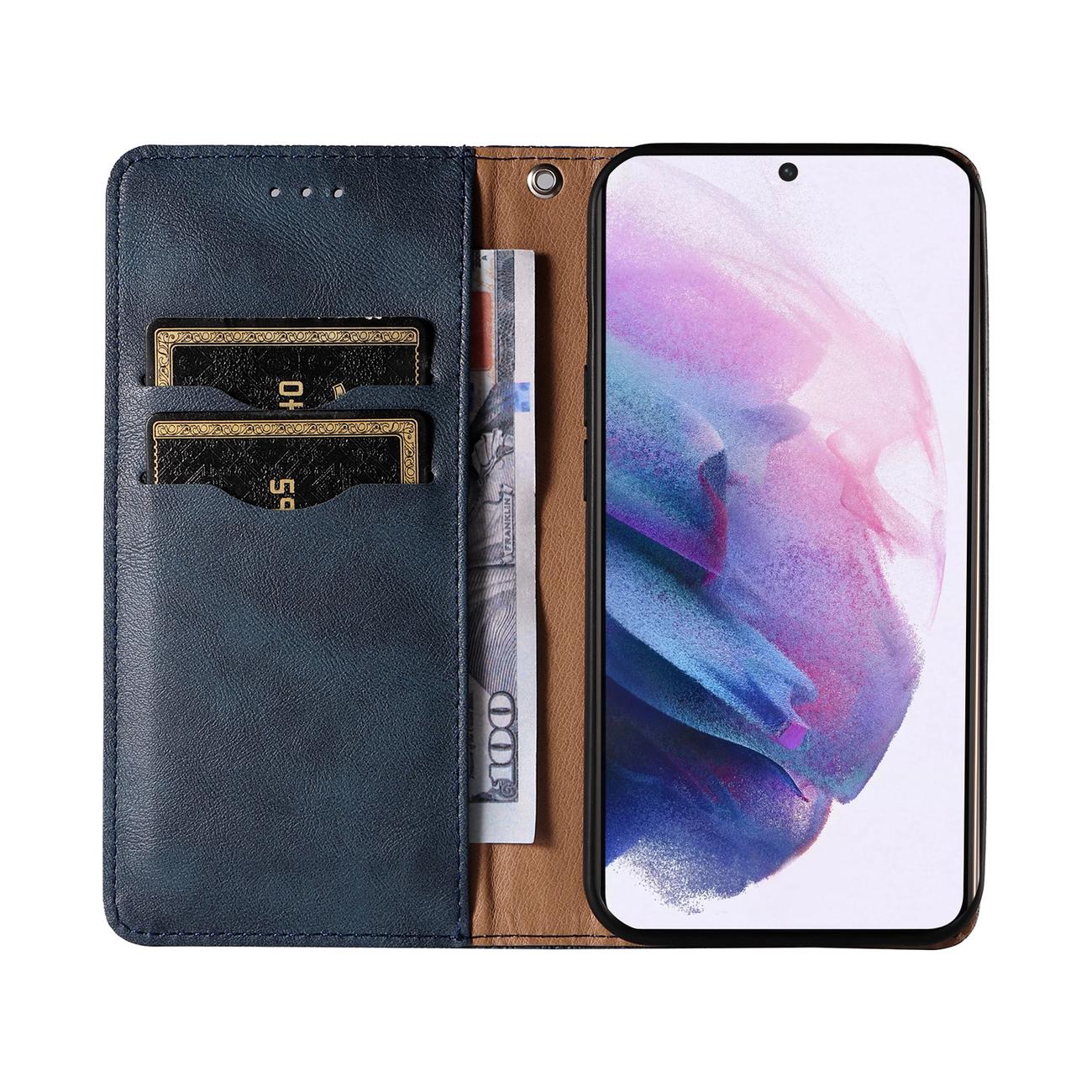 Magnet Strap Case Etui til Samsung Galaxy S22 + (S22 Plus) Pung Pung + Mini Lanyard Vedhæng Blå