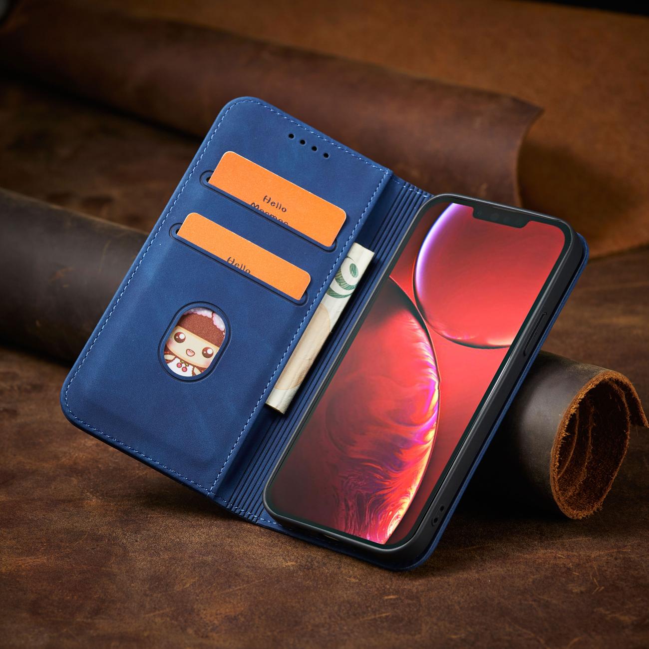 Magnet Fancy Case Case för iPhone 13 Pro Max Pouch Card Wallet Card Holder Blue