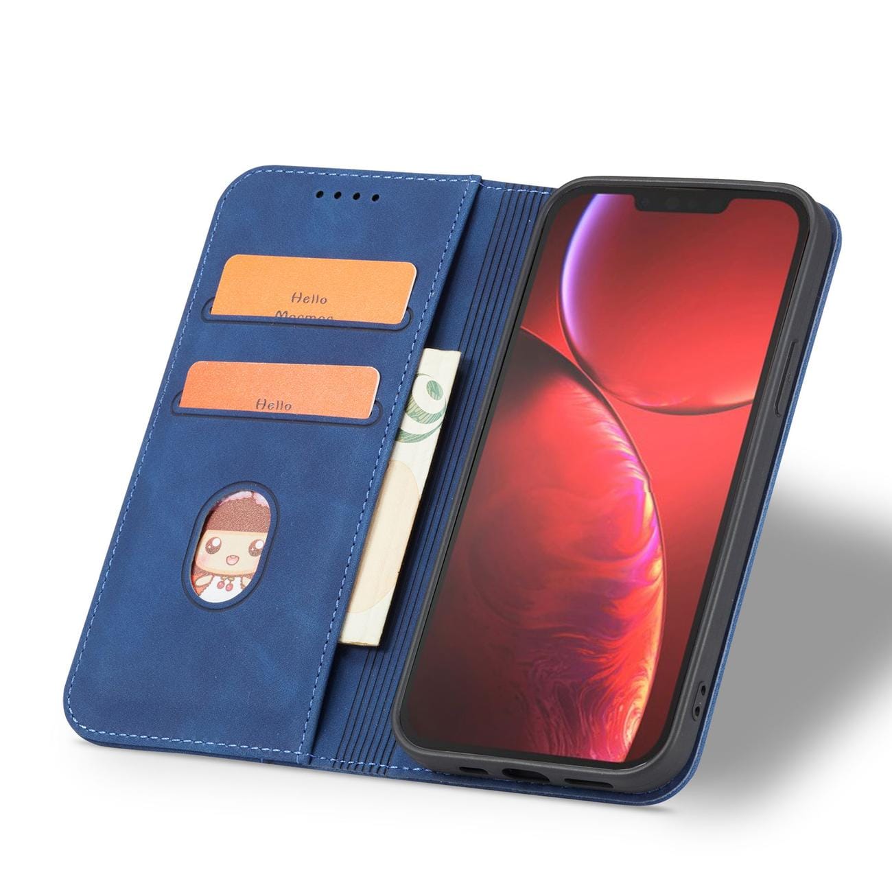 Magnet Fancy Case Case för iPhone 13 Pro Max Pouch Card Wallet Card Holder Blue