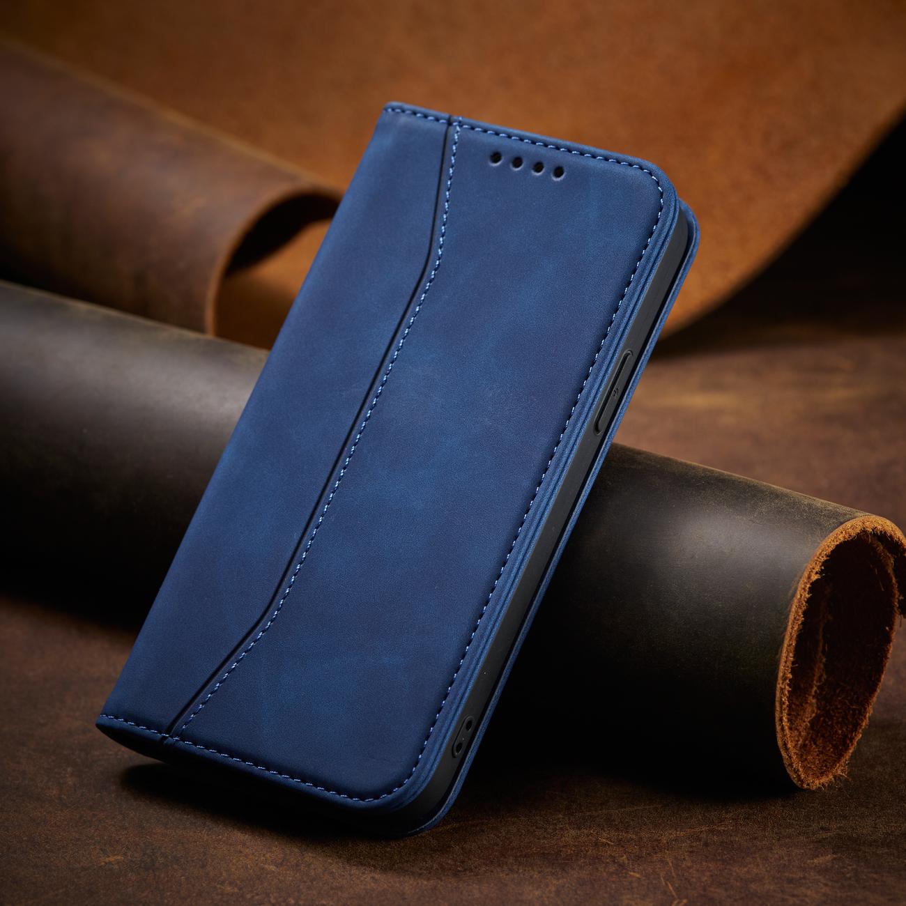 Magnet Fancy Case Case för iPhone 13 Pro Max Pouch Card Wallet Card Holder Blue