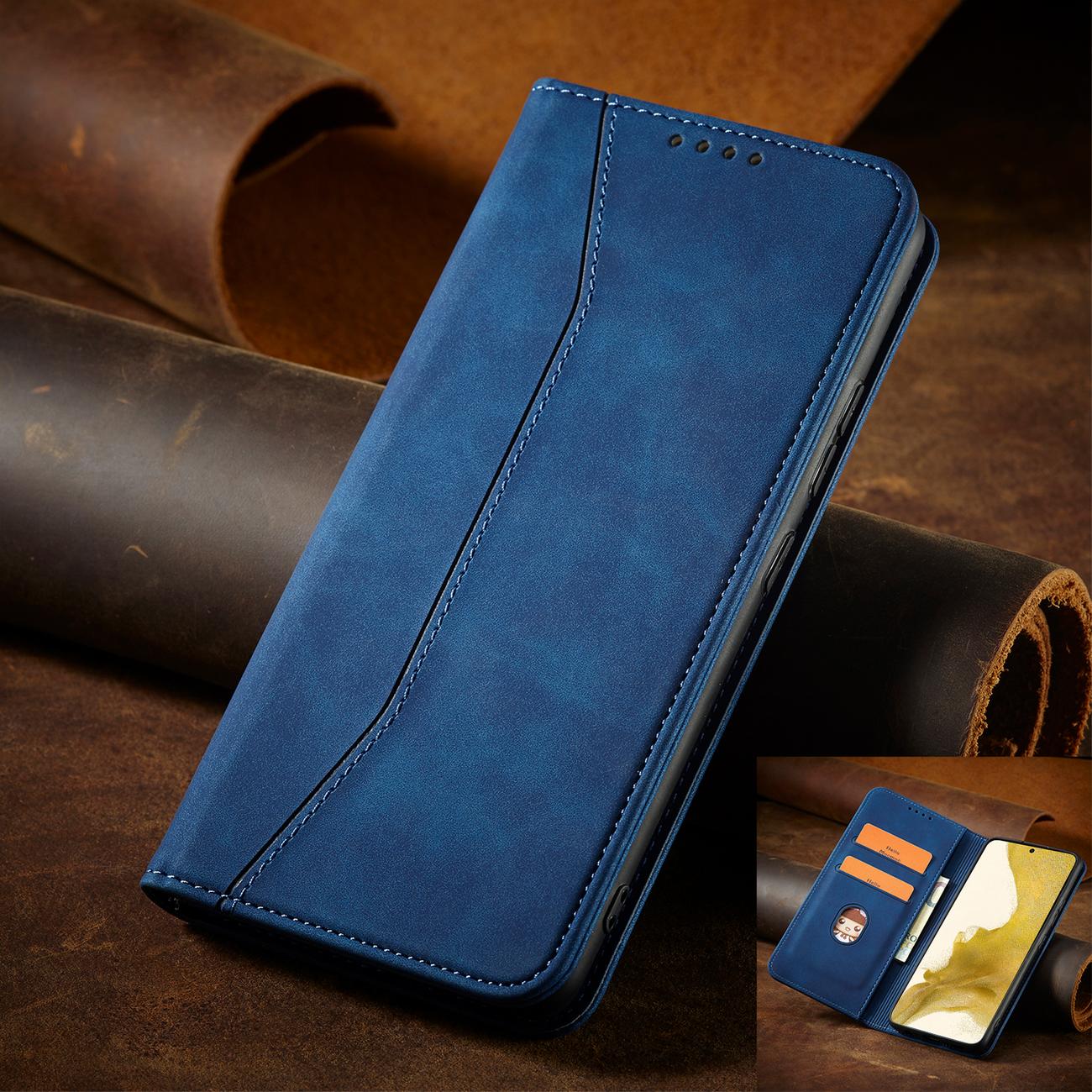 Magnet Fancy etui til Samsung Galaxy S22 + (S22 Plus) Pouch Wallet Card Holder Blue