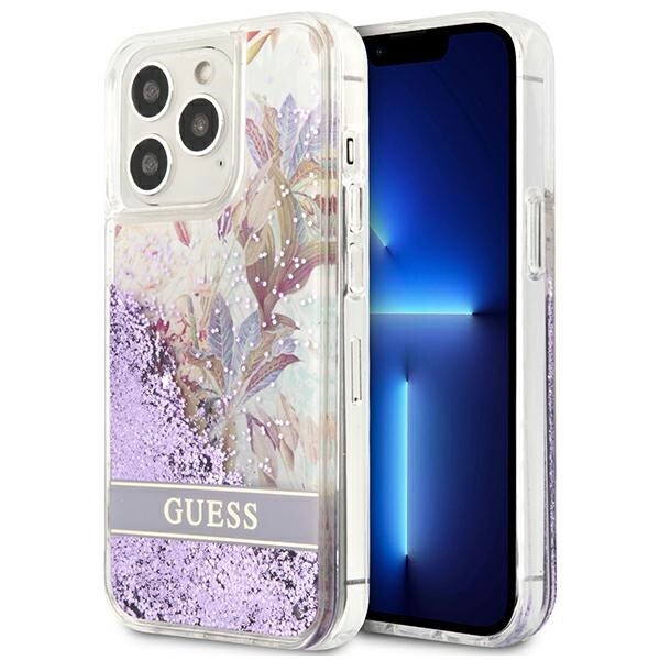 Guess GUHCP13LLFLSU iPhone 13 Pro / 13 6,1" lila/lila hårda fodral Blomma flytande glitter