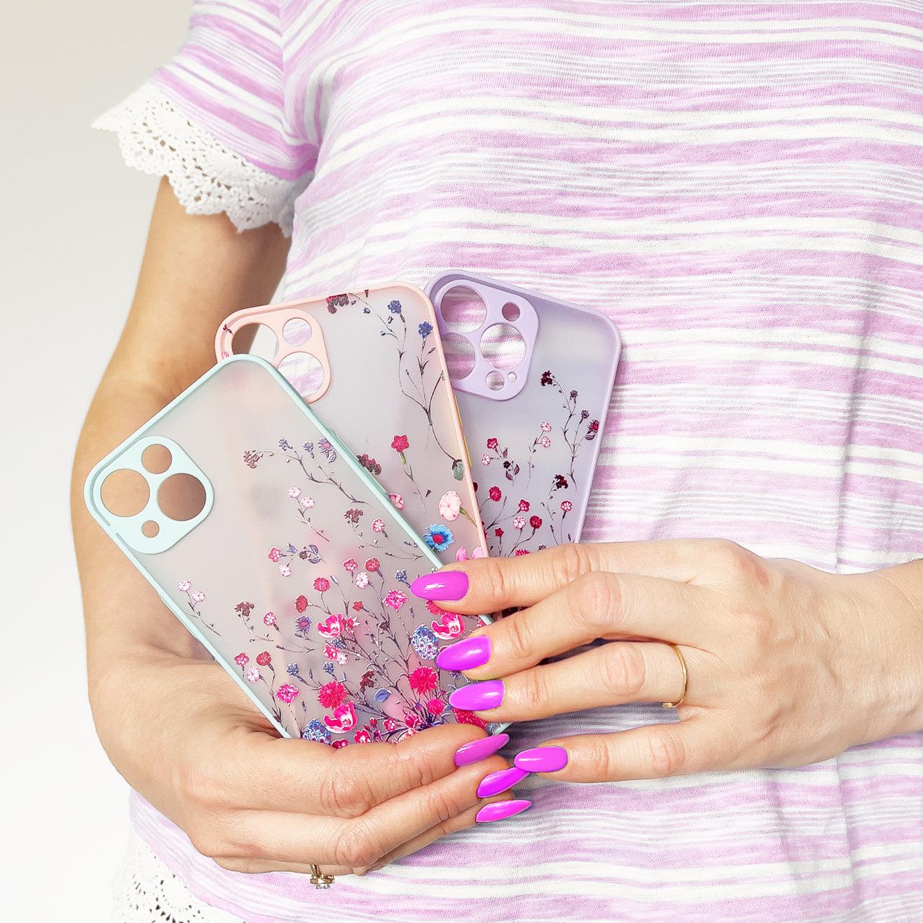 Designfodral för iPhone 12 Pro Max blomfodral ljusblå