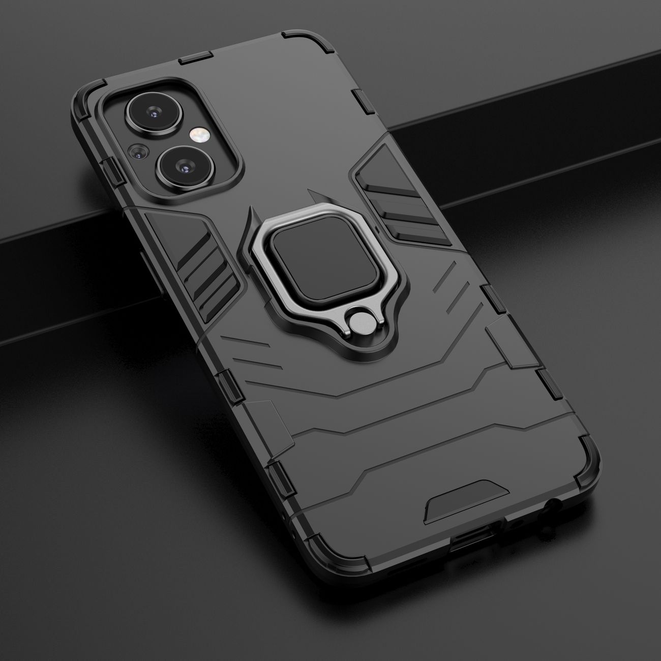 Ring Armor robust hybrid cover + magnetisk holder til OnePlus Nord N20 5G sort