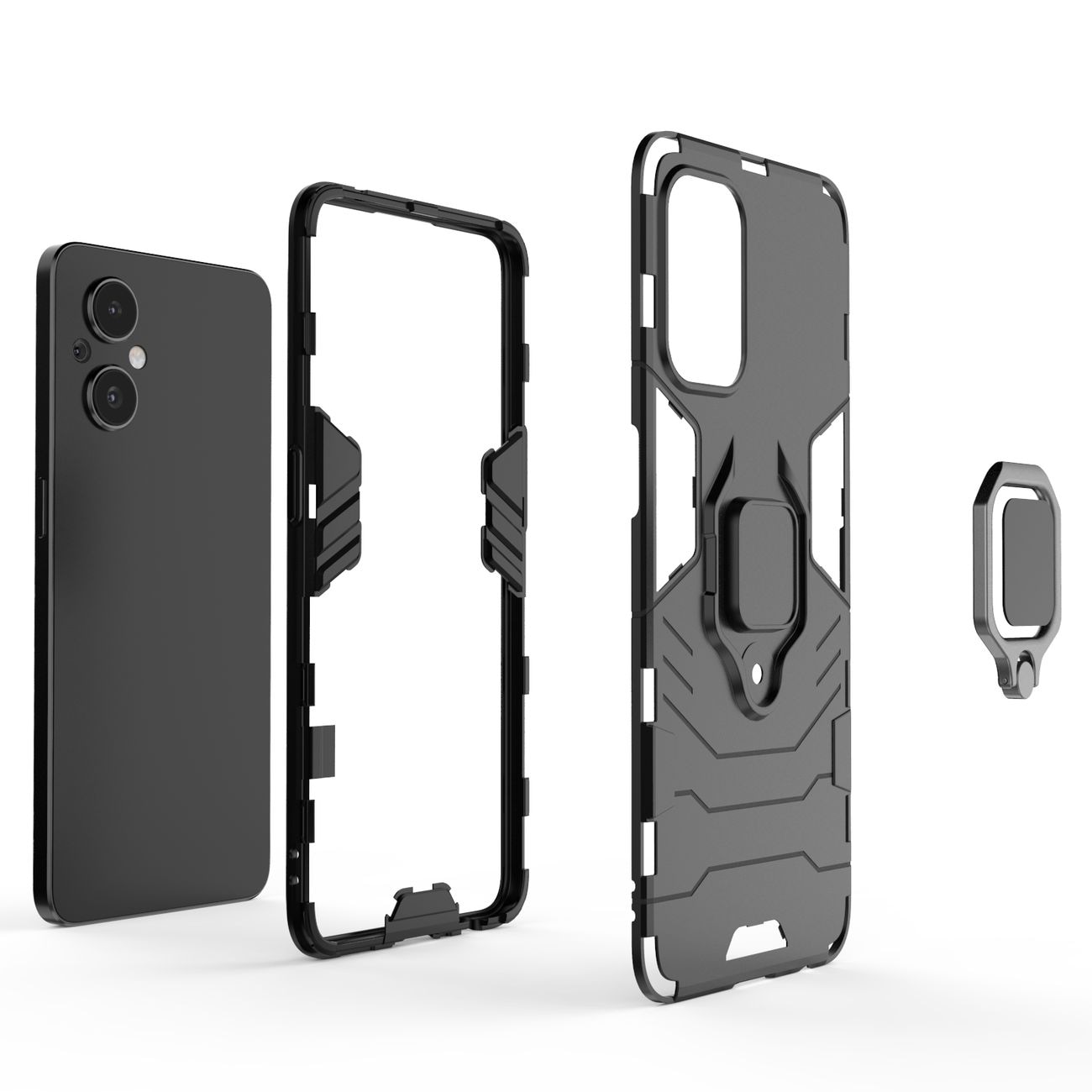 Ring Armor robust hybrid cover + magnetisk holder til OnePlus Nord N20 5G sort