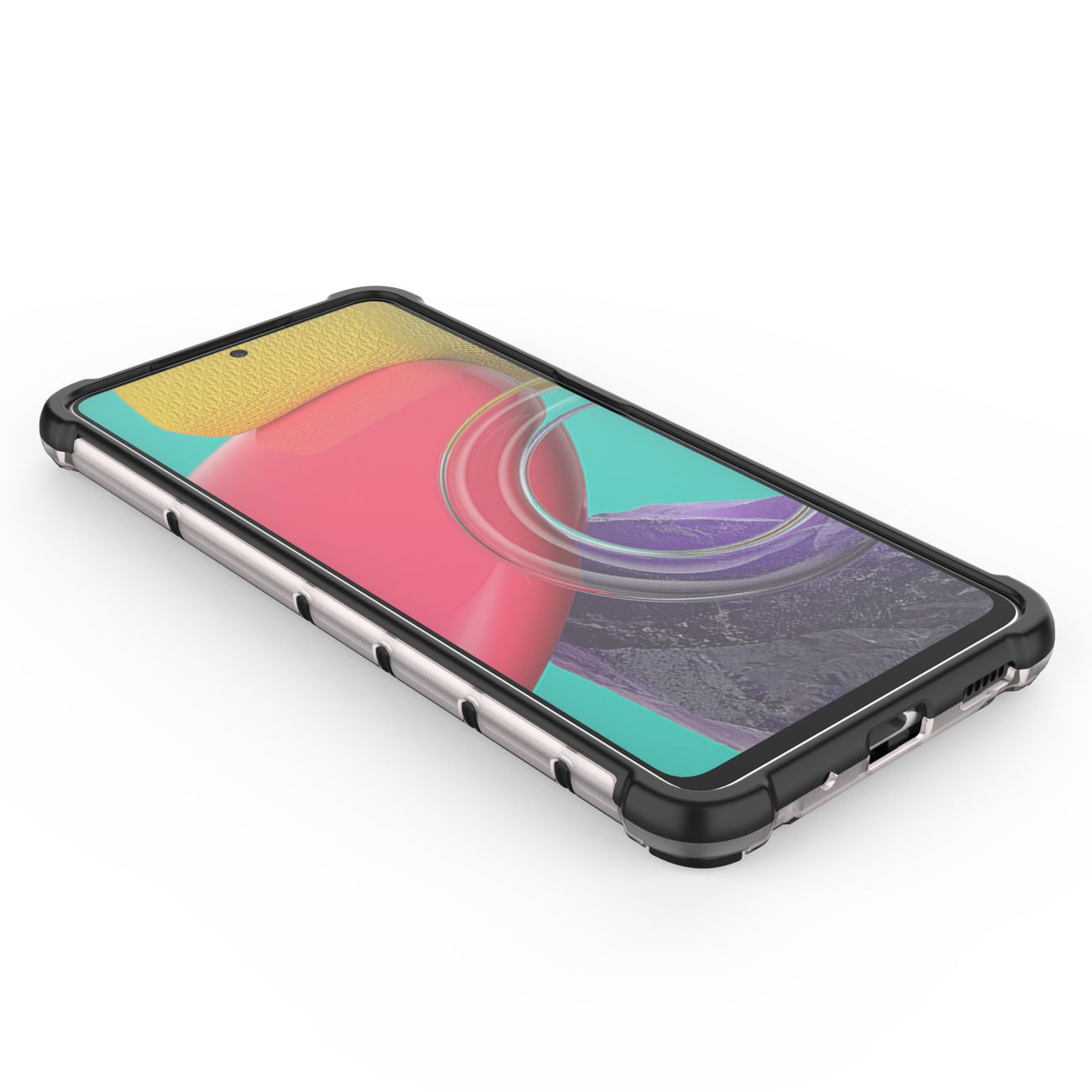 Honeycomb fodral pansarskydd med en gelram för Samsung Galaxy M53 5G transparent