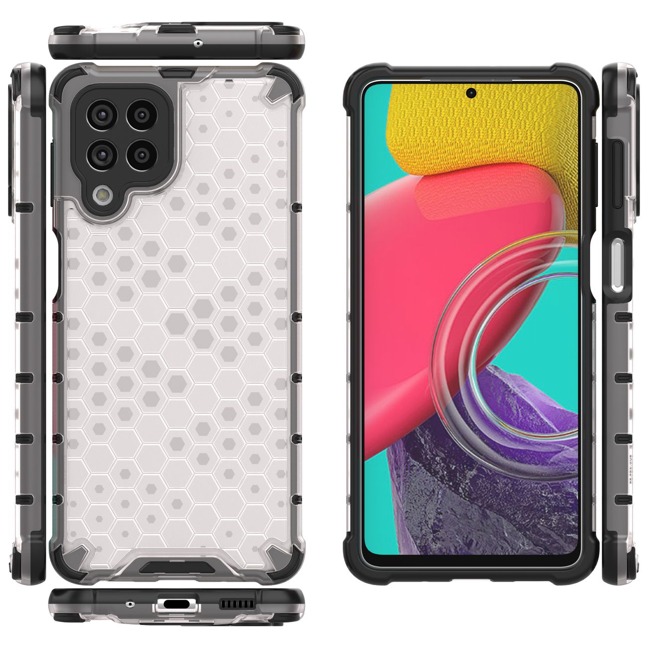 Honeycomb fodral pansarskydd med en gelram för Samsung Galaxy M53 5G transparent