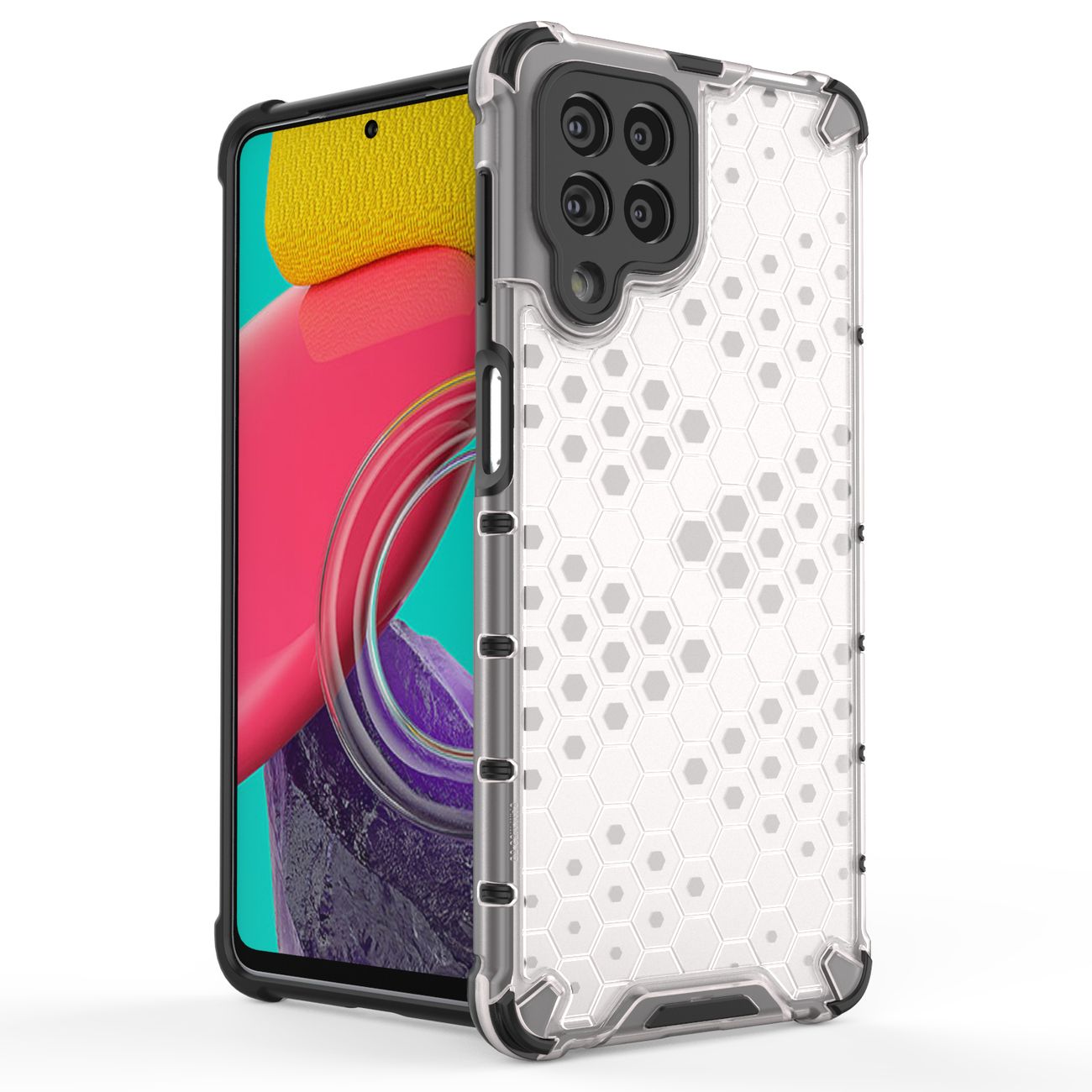 Honeycomb fodral pansarskydd med en gelram för Samsung Galaxy M53 5G transparent