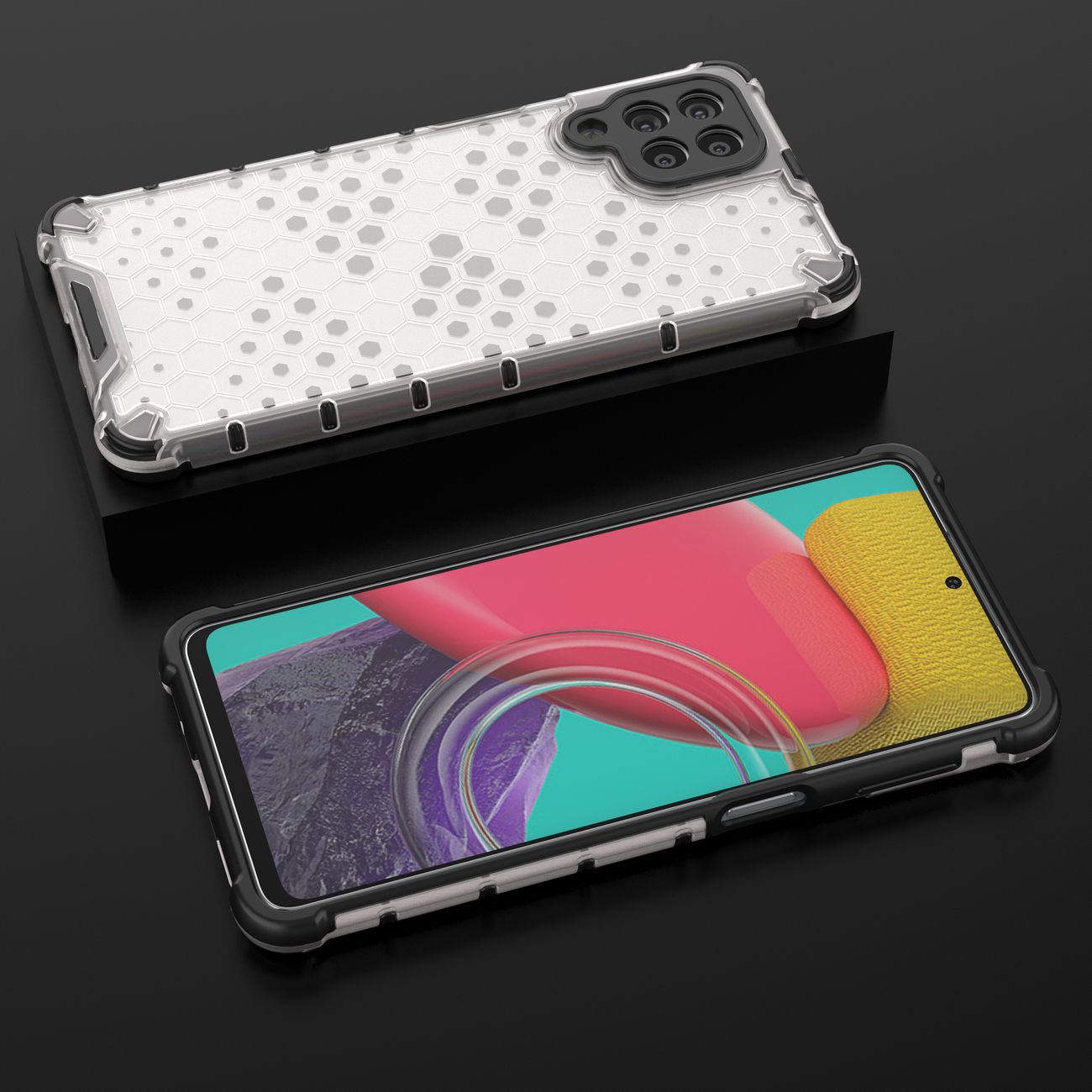Honeycomb fodral pansarskydd med en gelram för Samsung Galaxy M53 5G transparent