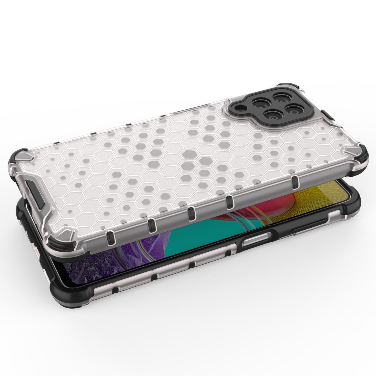Honeycomb fodral pansarskydd med en gelram för Samsung Galaxy M53 5G transparent
