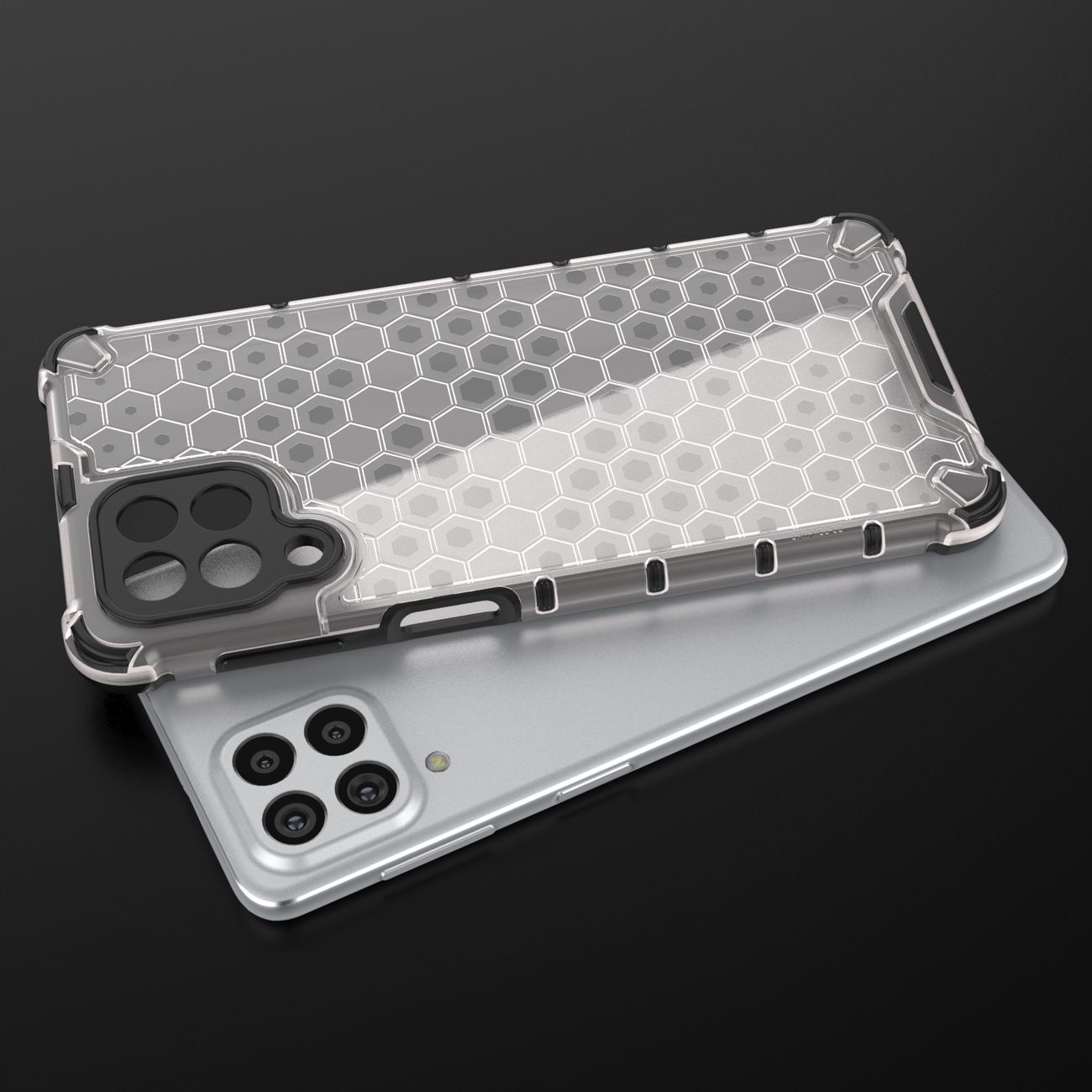 Honeycomb fodral pansarskydd med en gelram för Samsung Galaxy M53 5G transparent