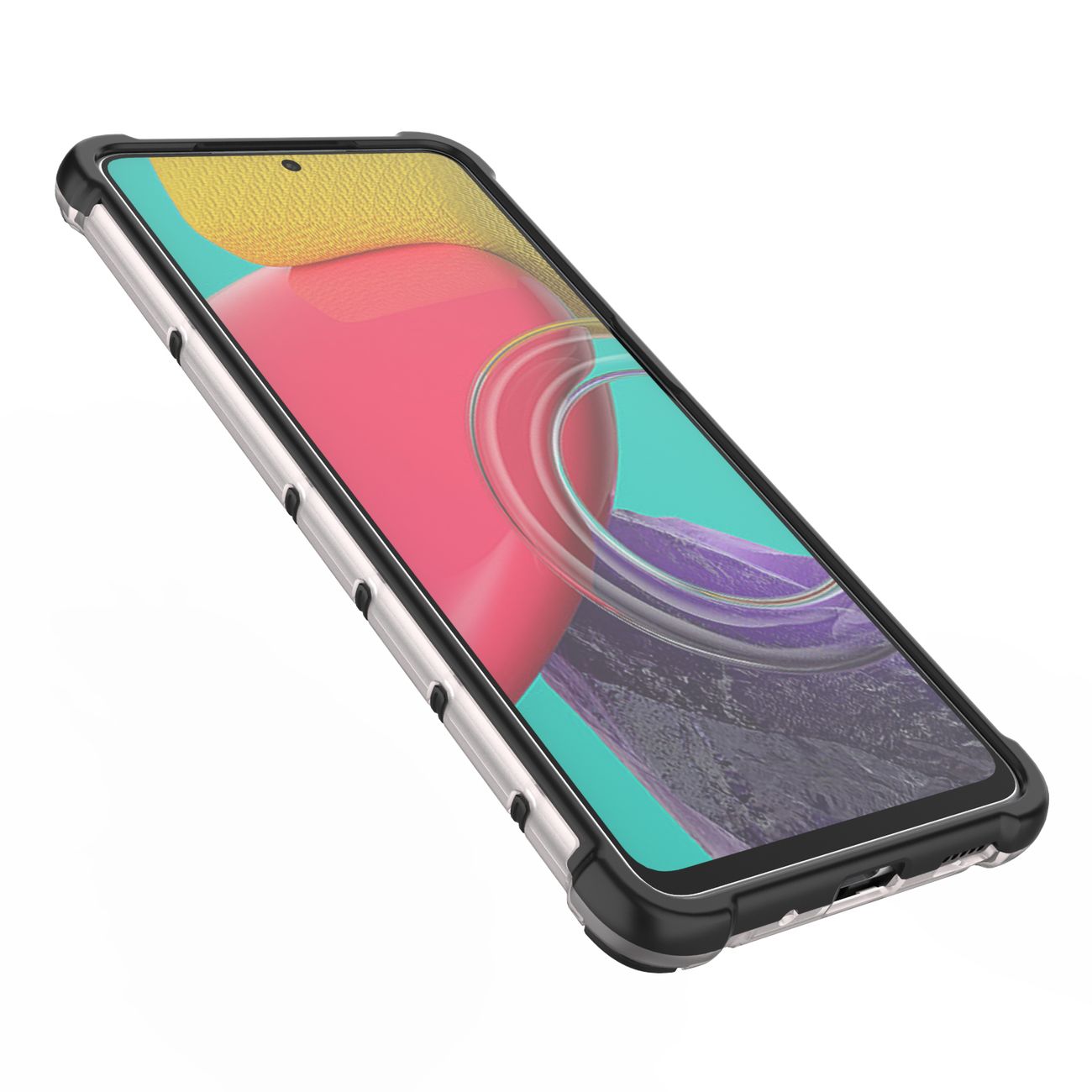 Honeycomb fodral pansarskydd med en gelram för Samsung Galaxy M53 5G transparent