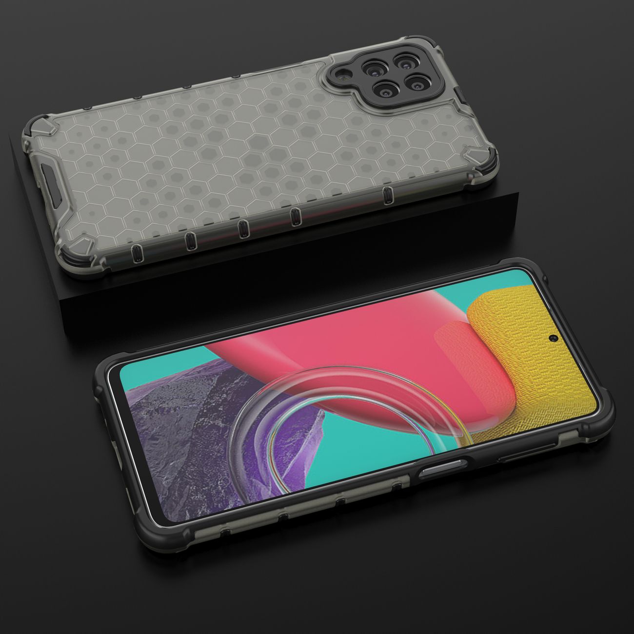 Honeycomb-fodral pansarskydd med gelram för Samsung Galaxy M53 5G svart
