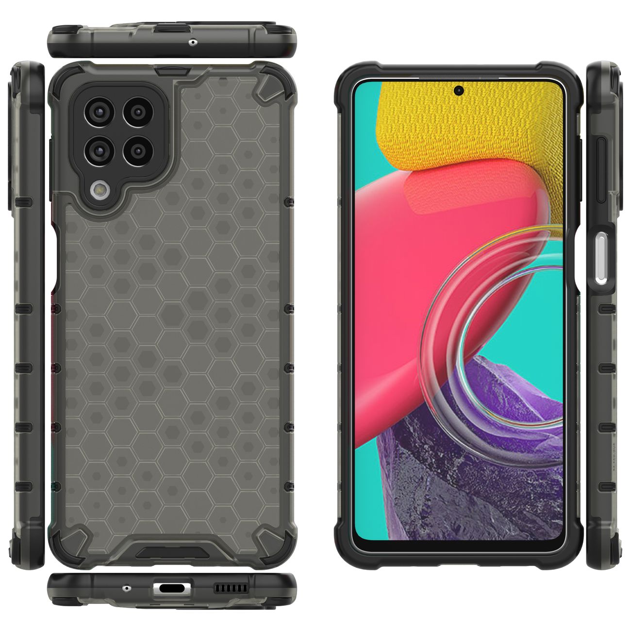 Honeycomb-fodral pansarskydd med gelram för Samsung Galaxy M53 5G svart