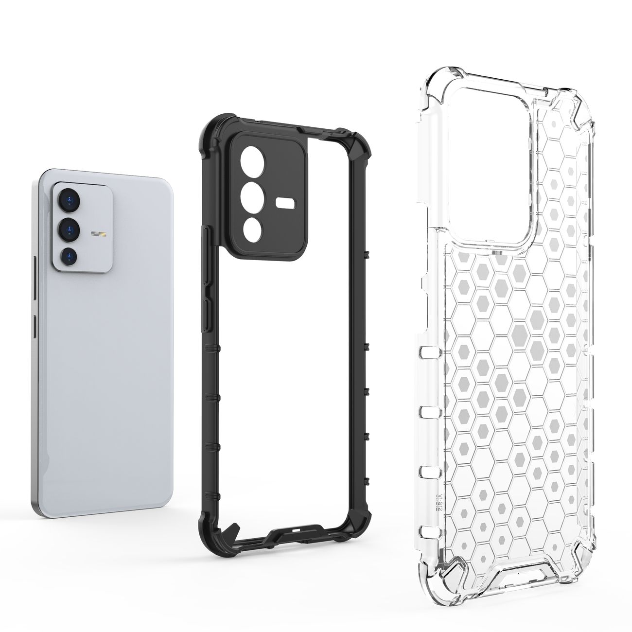 Honeycomb-fodral pansarskydd med en gelram för Vivo V23 5G transparent