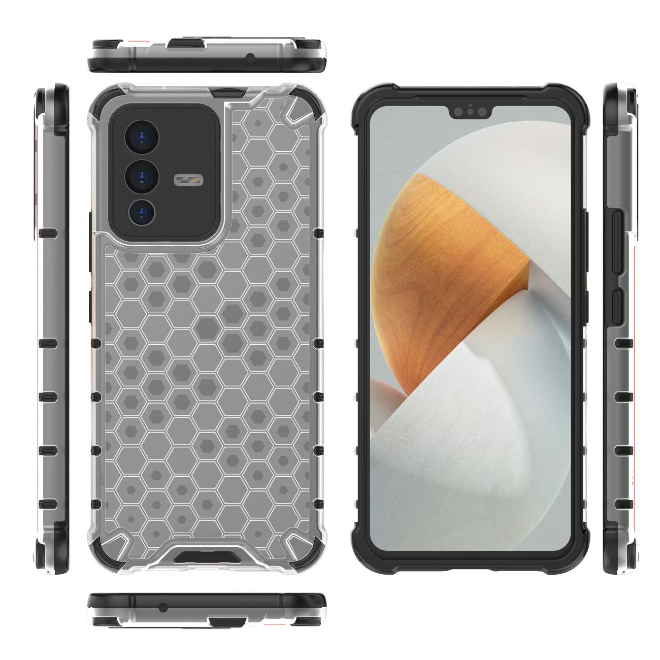 Honeycomb-fodral pansarskydd med en gelram för Vivo V23 5G transparent