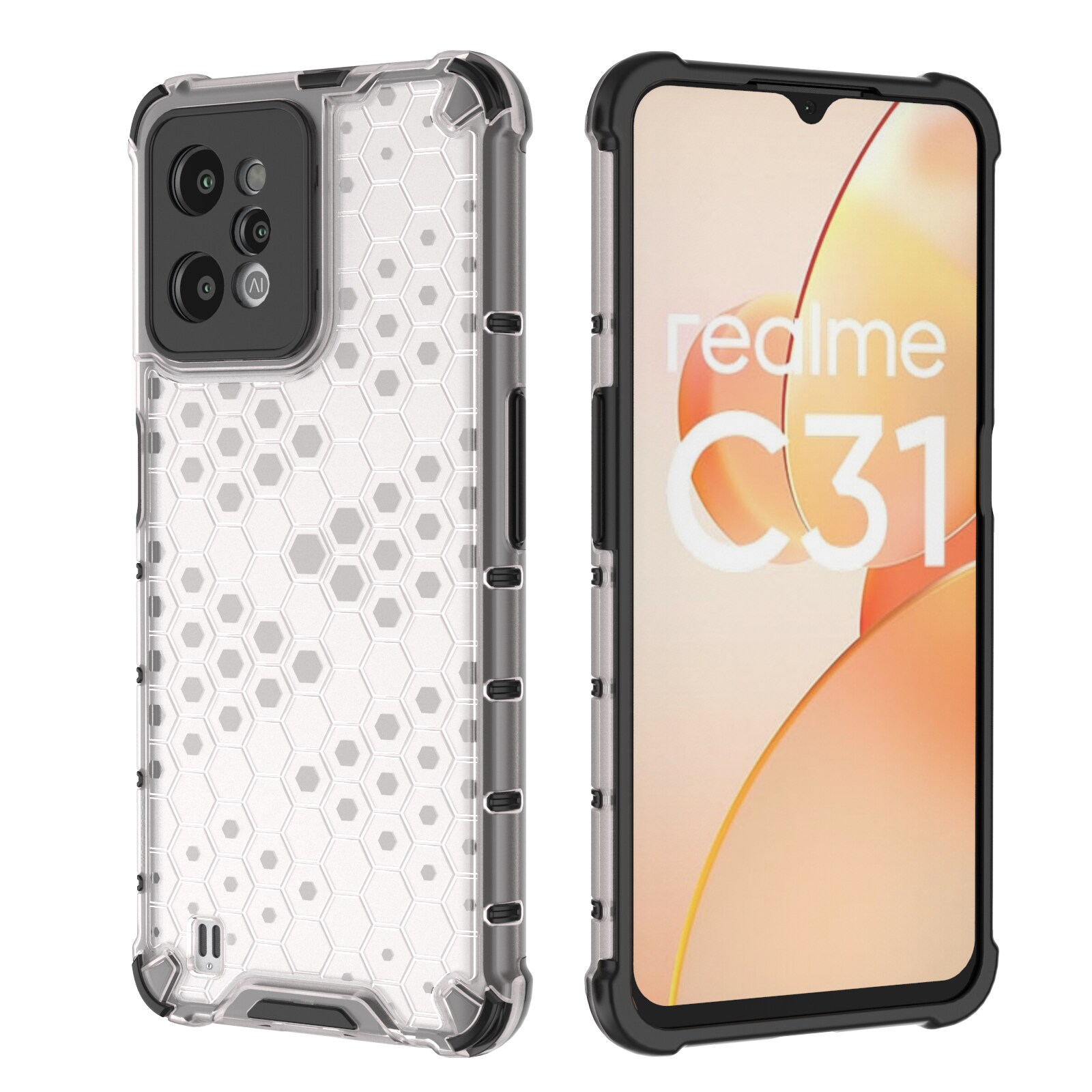 Honeycomb fodral pansarhölje med gelram Realme C31 transparent