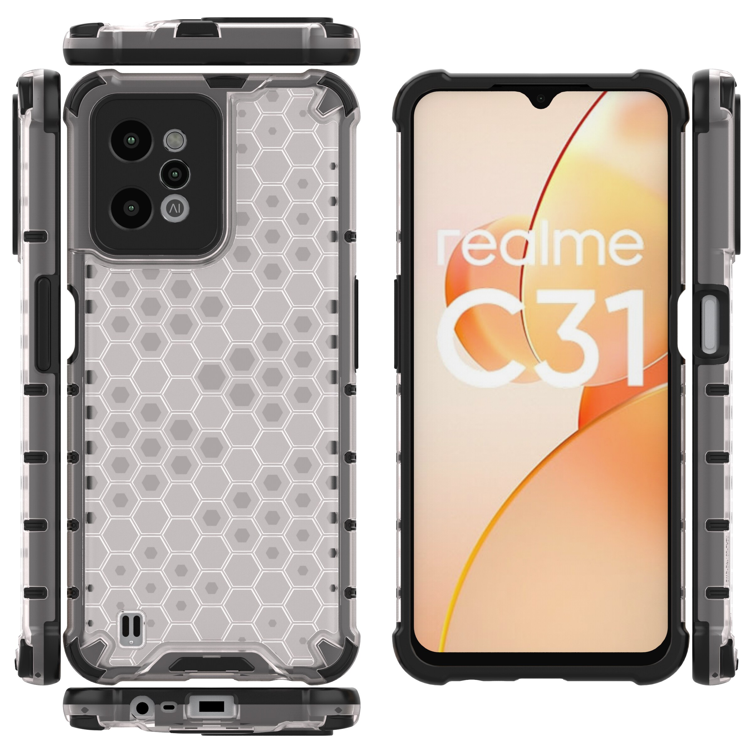 Honeycomb fodral pansarhölje med gelram Realme C31 transparent
