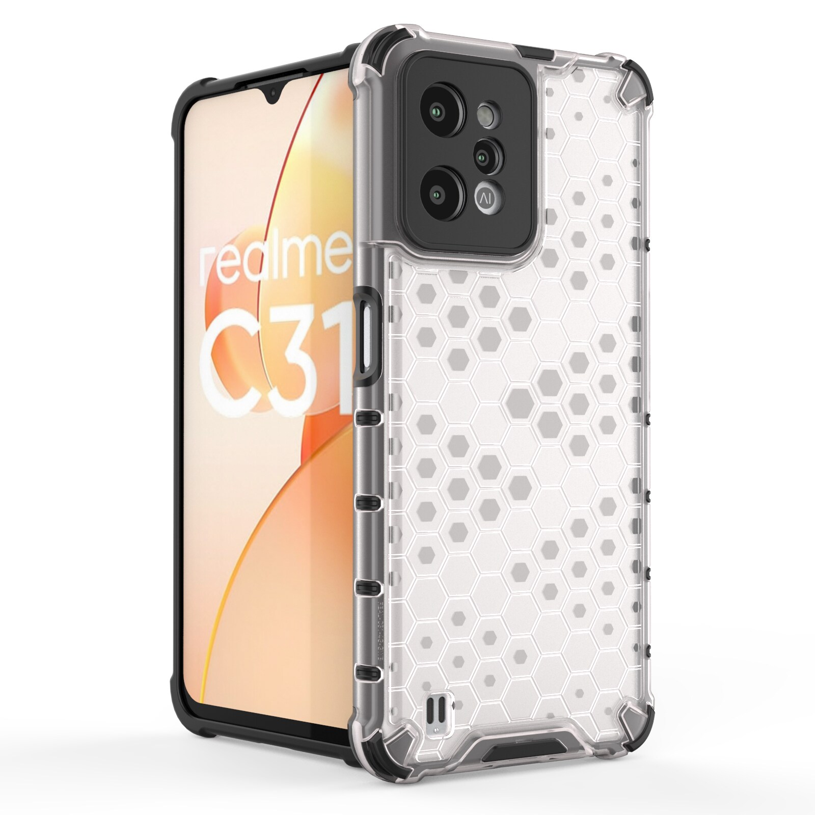 Honeycomb fodral pansarhölje med gelram Realme C31 transparent