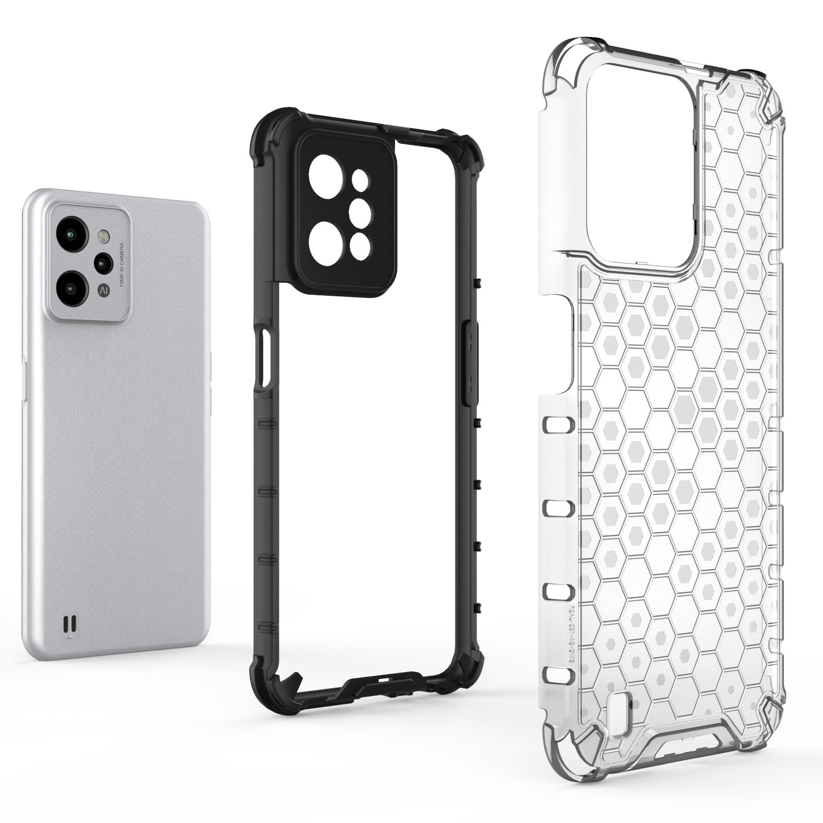 Honeycomb fodral pansarhölje med gelram Realme C31 transparent