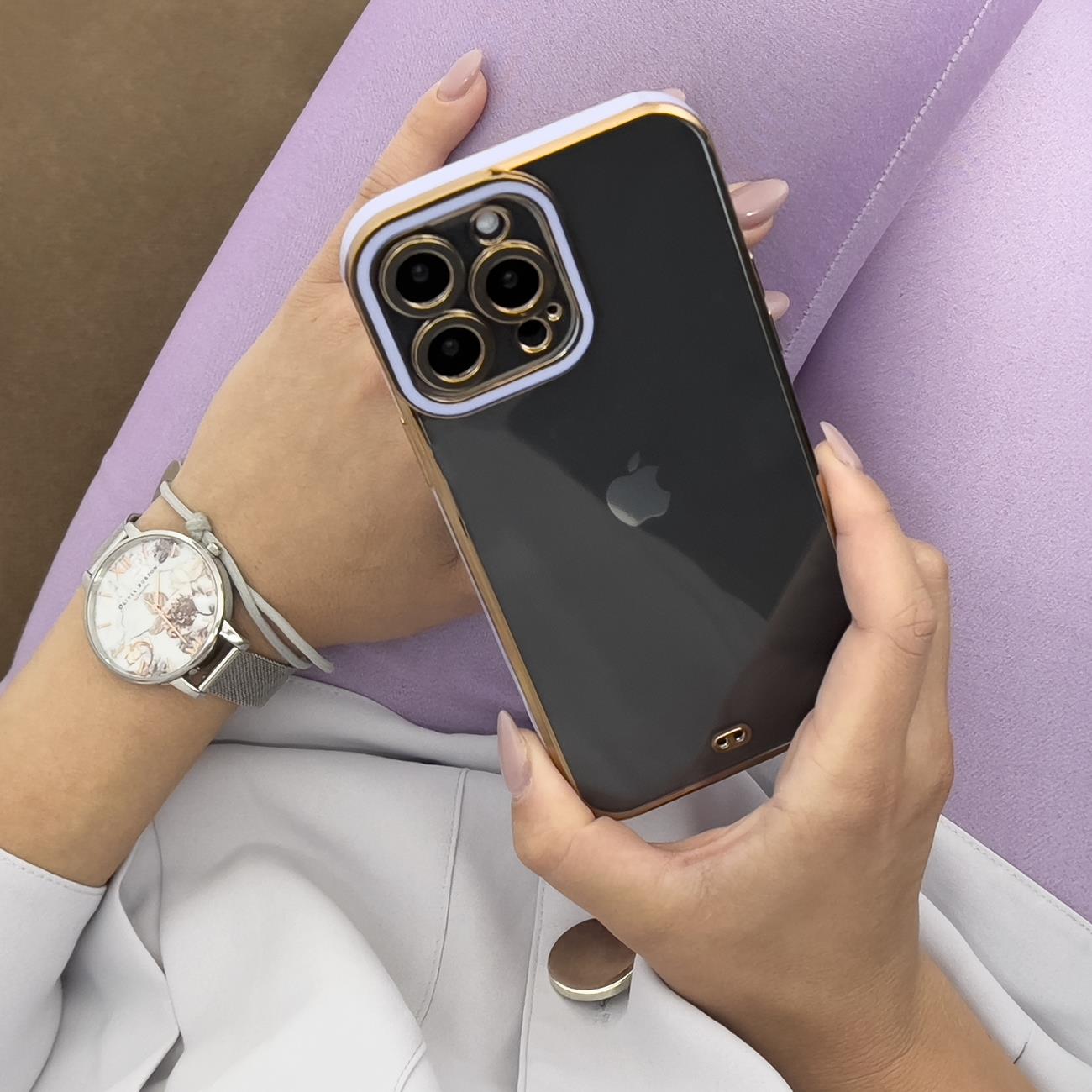 Modefodral Fodral för Samsung Galaxy A12 5G Gold Frame Gel Cover Vit