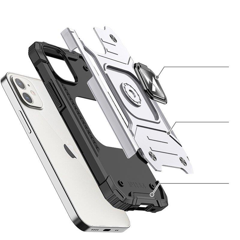 Wozinsky Ring Armor fodral för iPhone 14 pansarskydd magnetisk hållare ring silver