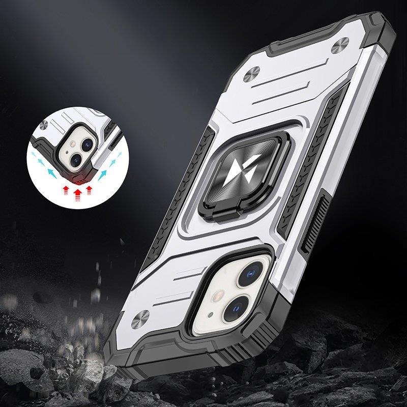Wozinsky Ring Armor fodral för iPhone 14 pansarskydd magnetisk hållare ring silver
