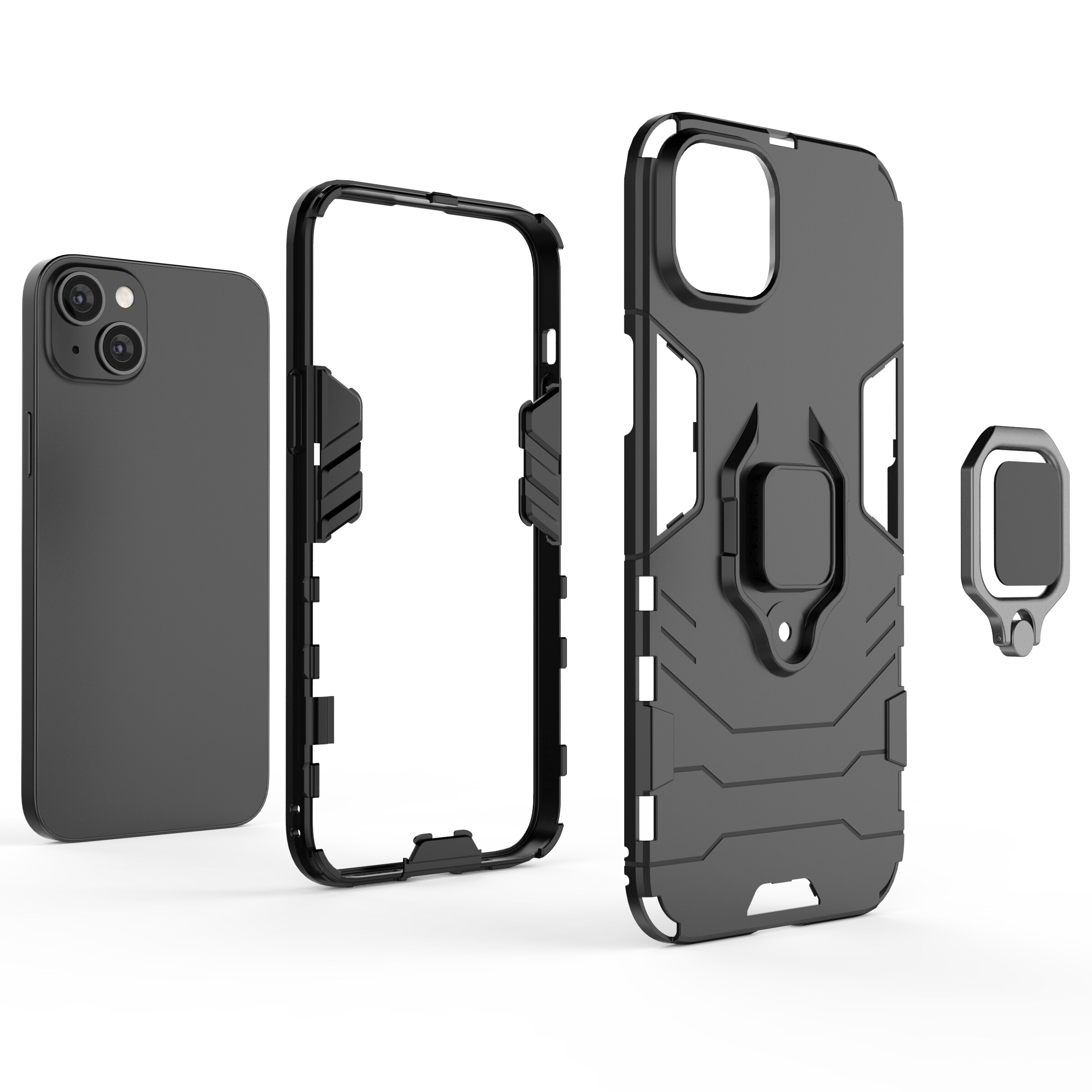 Ring Armor fodral för iPhone 14 Plus pansarskydd magnetisk hållare ring svart