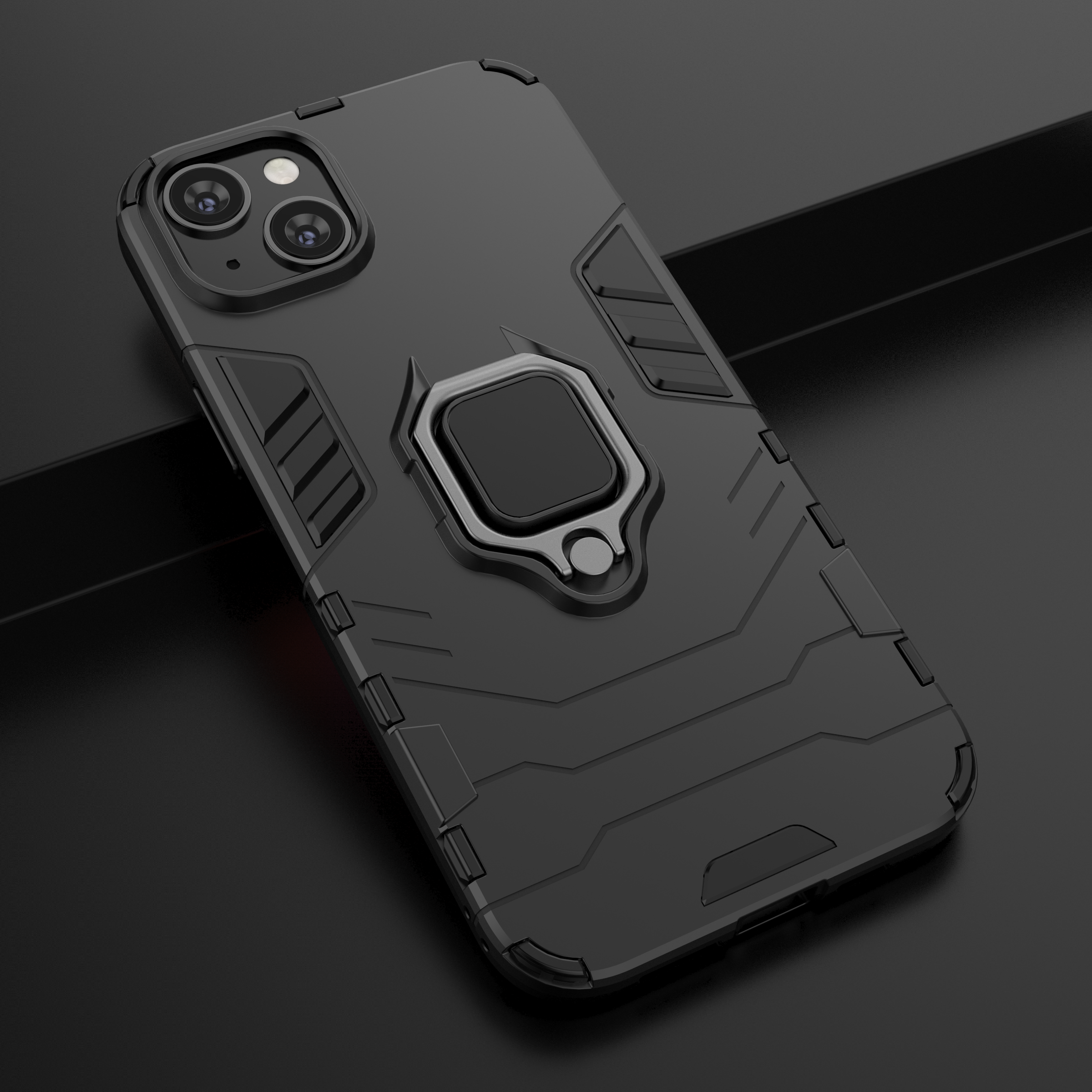 Ring Armor fodral för iPhone 14 Plus pansarskydd magnetisk hållare ring svart
