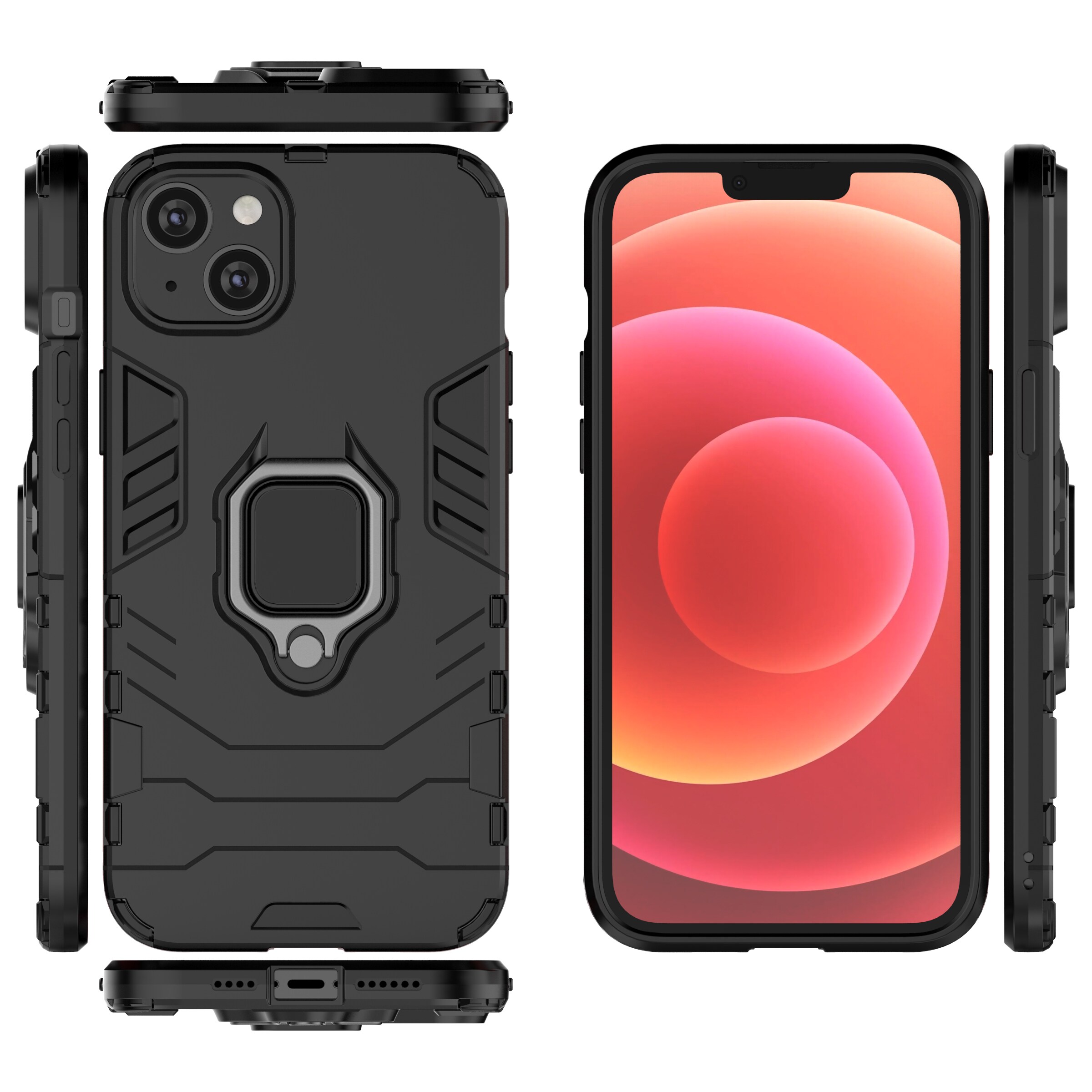 Ring Armor fodral för iPhone 14 Pro bepansrat skydd magnetisk hållare ring svart