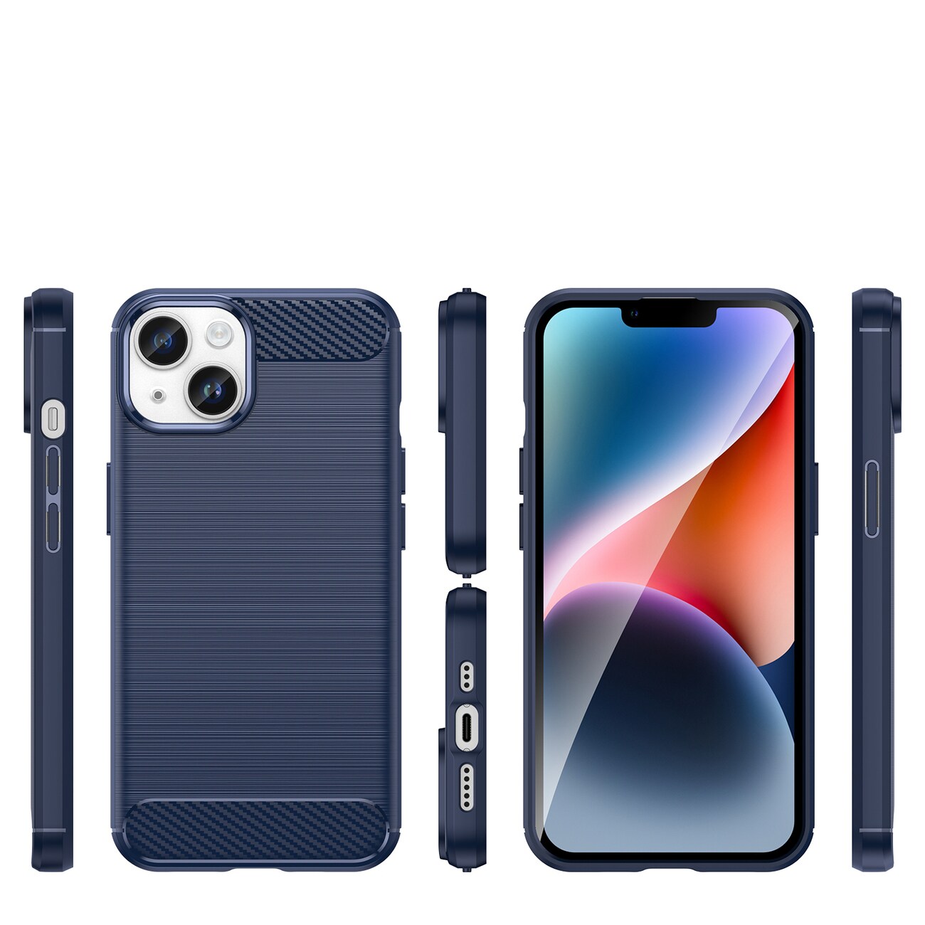Carbon Case för iPhone 14 Plus flexibelt gel-bakstycke blå