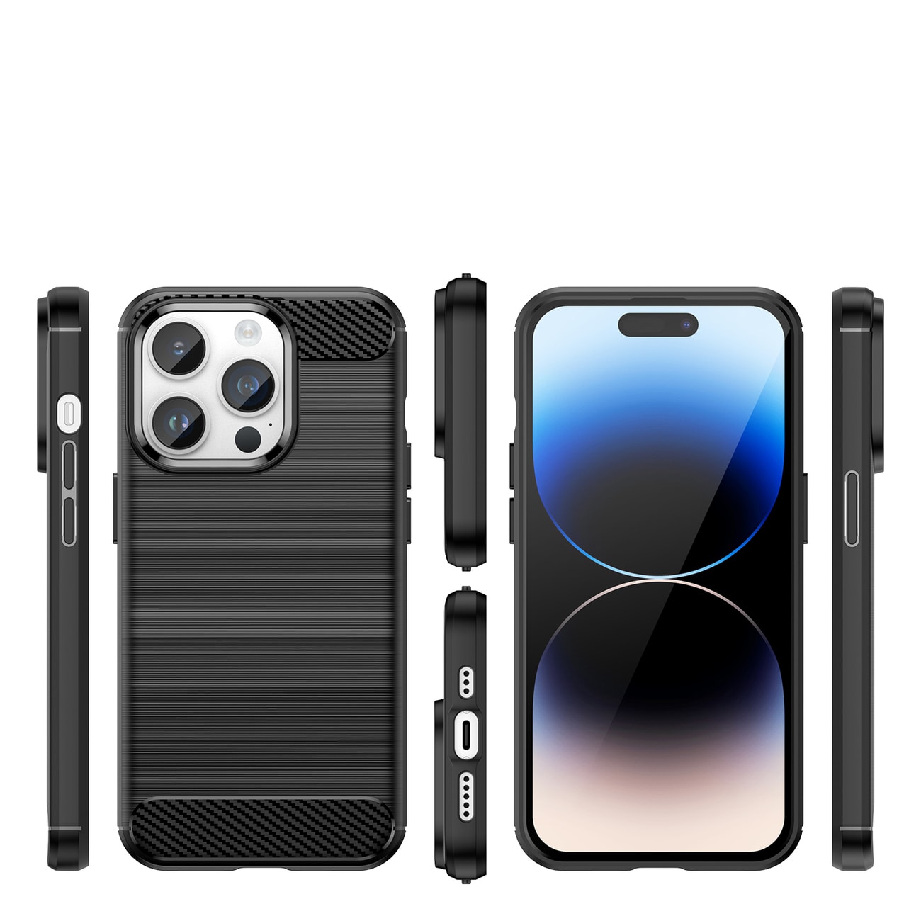 Carbon Case iPhone 14 Pro Max flexibelt gel-bakstycke svart