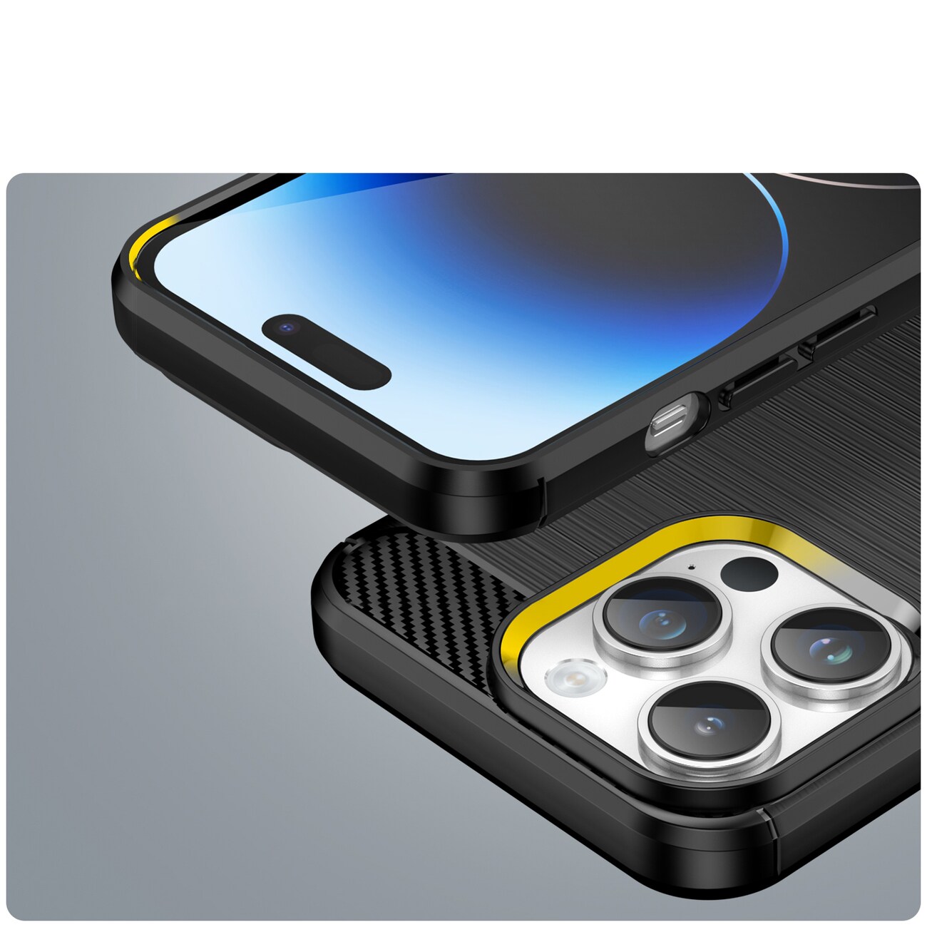 Carbon Case iPhone 14 Pro Max flexibelt gel-bakstycke svart