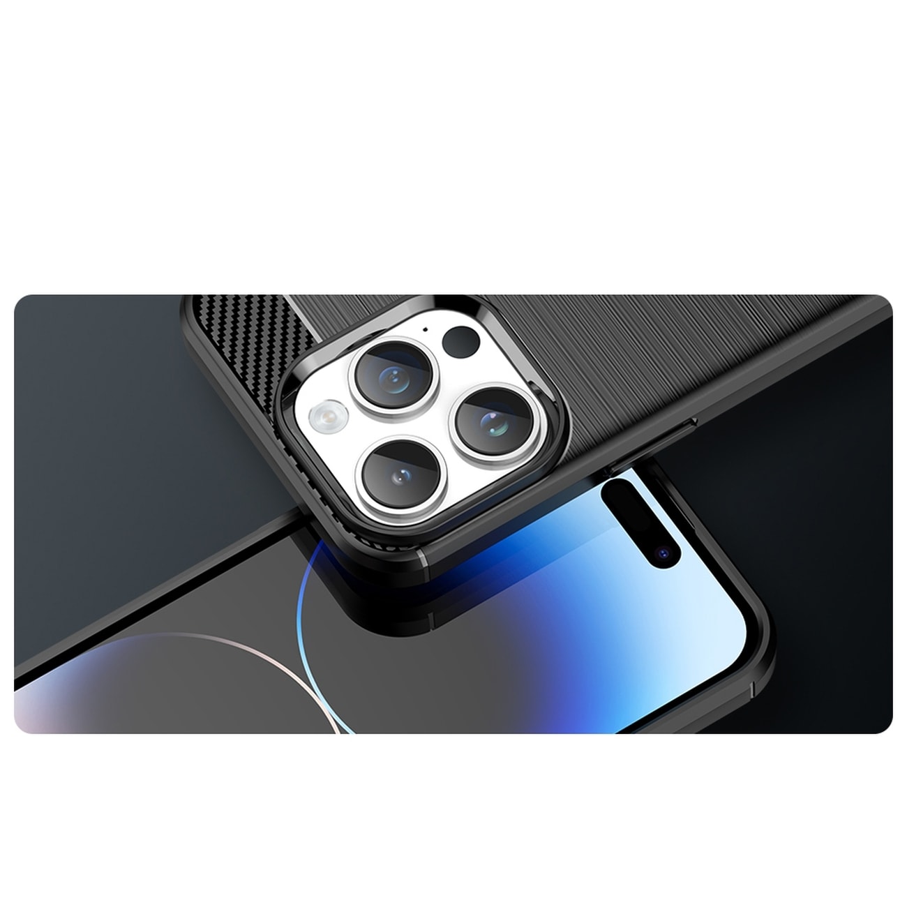 Carbon Case iPhone 14 Pro Max flexibelt gel-bakstycke svart