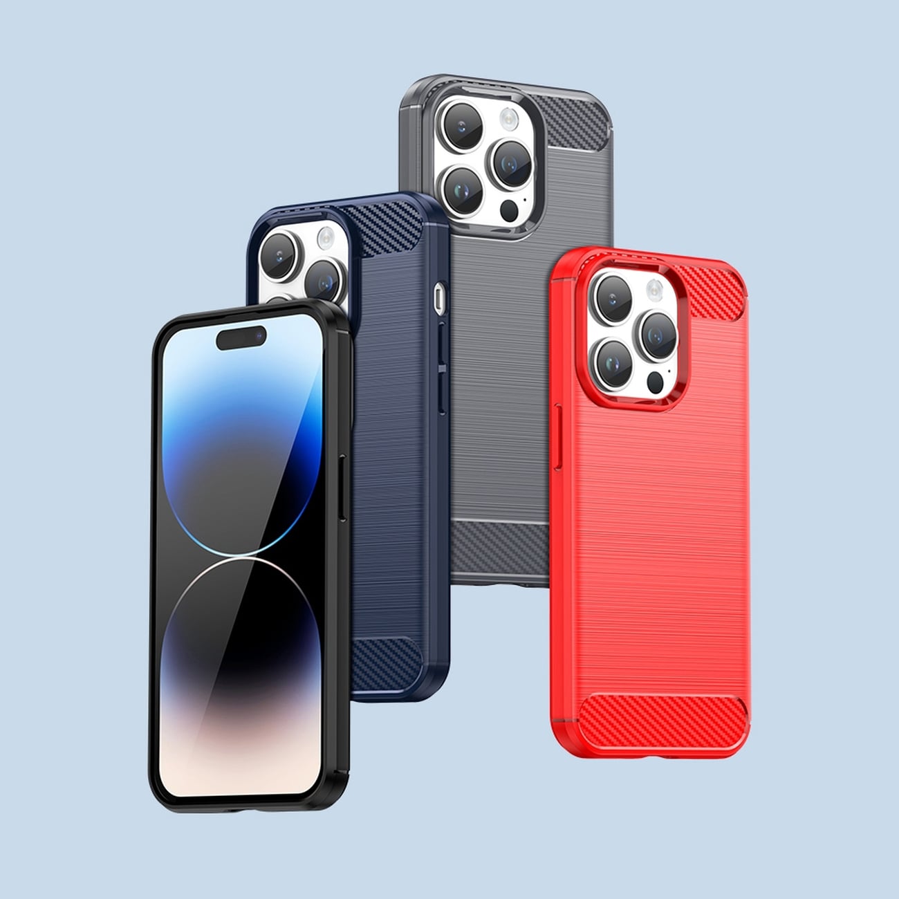 Carbon Case för iPhone 14 Pro Max flexibelt gel-bakstycke blå