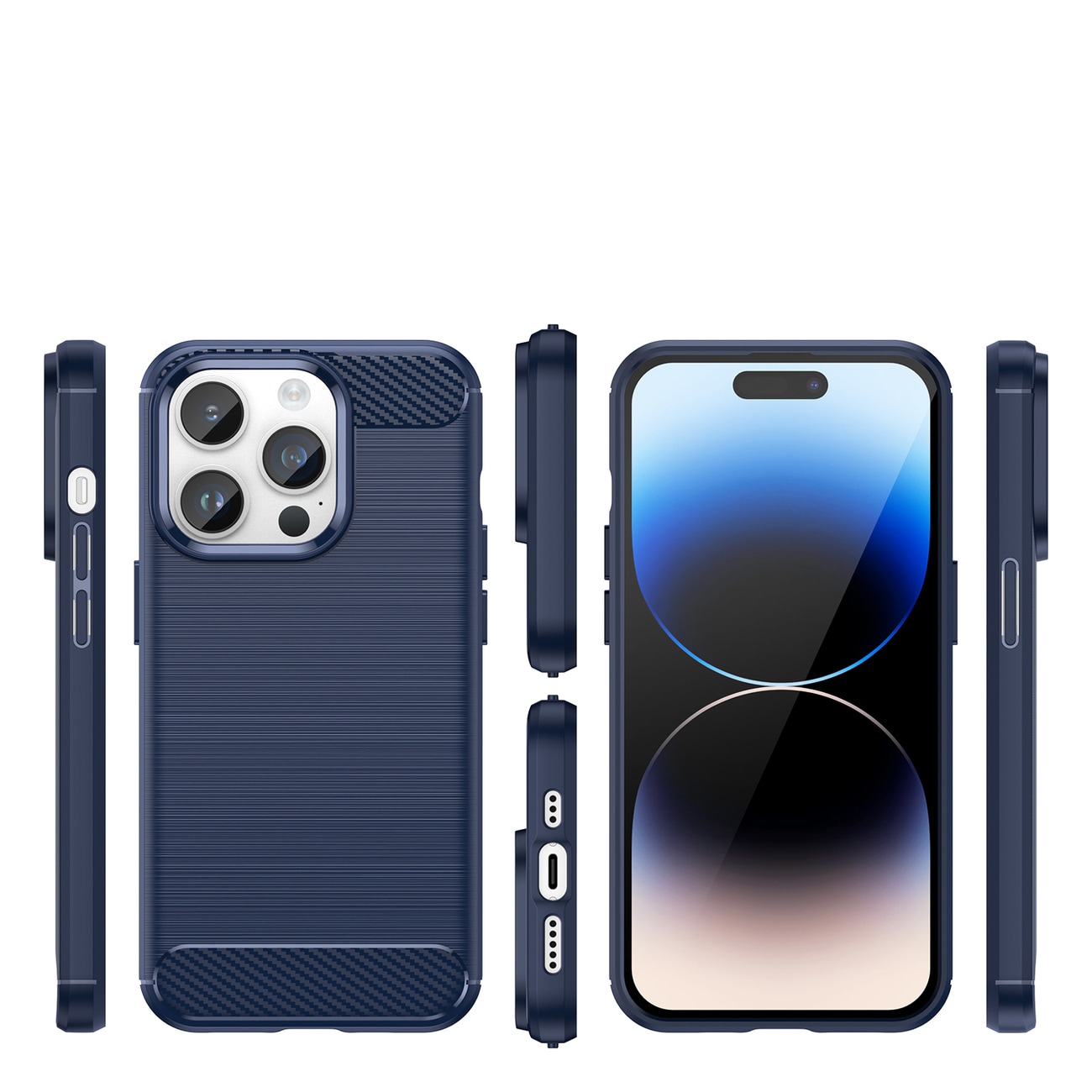 Carbon Case för iPhone 14 Pro Max flexibelt gel-bakstycke blå