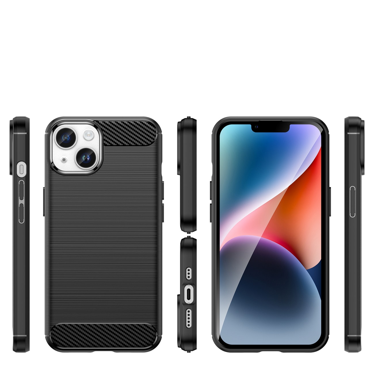 Carbon Case för iPhone 14 Plus flexibelt gel-bakstycke svart