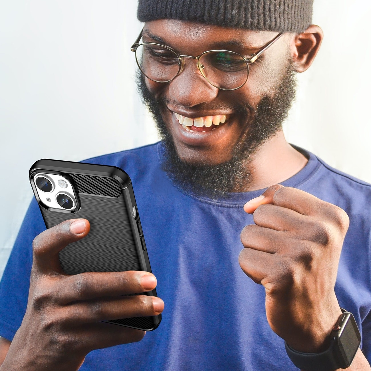 Carbon Case för iPhone 14 Plus flexibelt gel-bakstycke svart