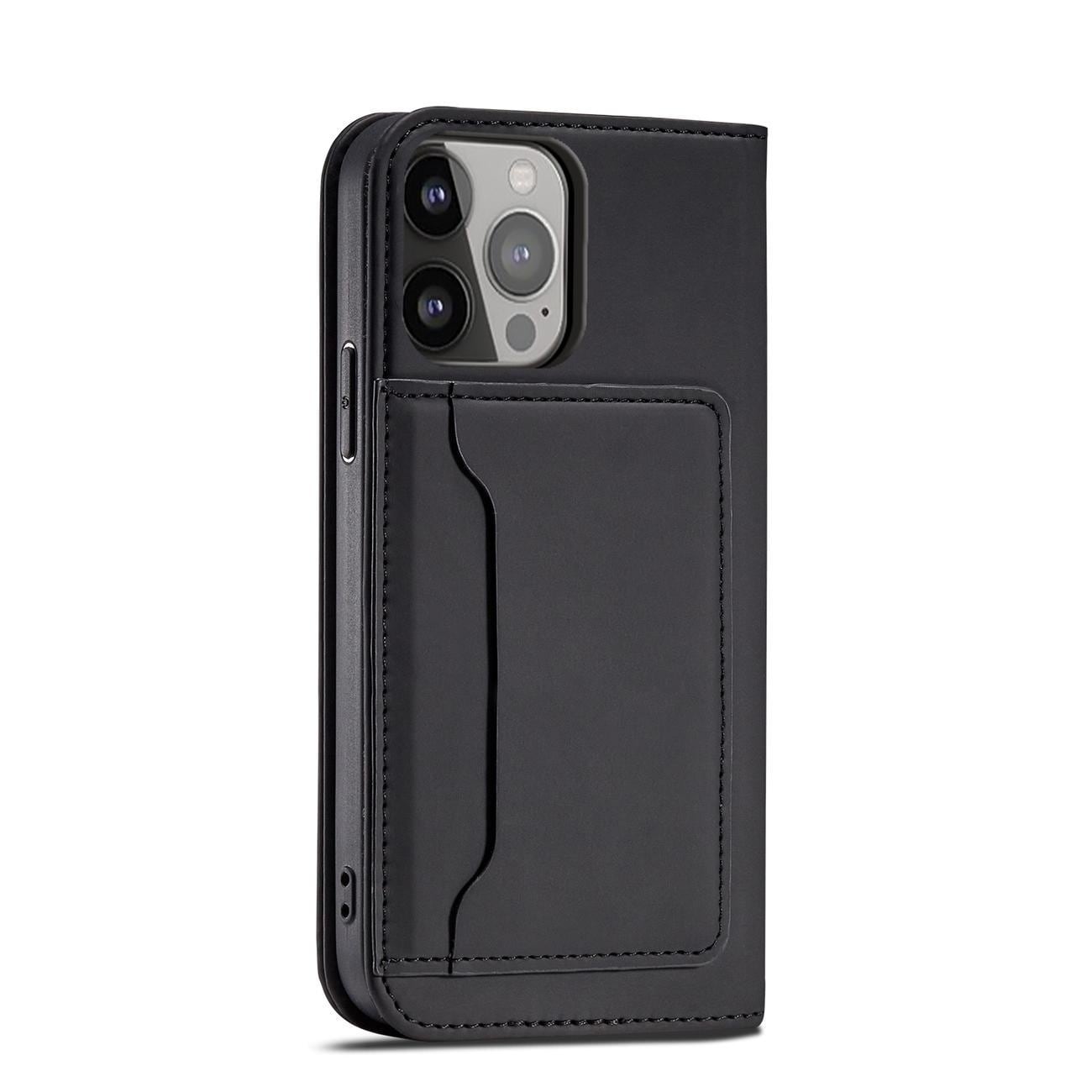Magnet Kortfodral fodral för iPhone 14 flip cover plånbok stativ svart