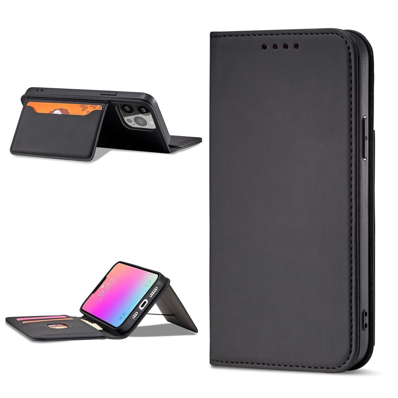 Magnet Kortfodral fodral för iPhone 14 flip cover plånbok stativ svart