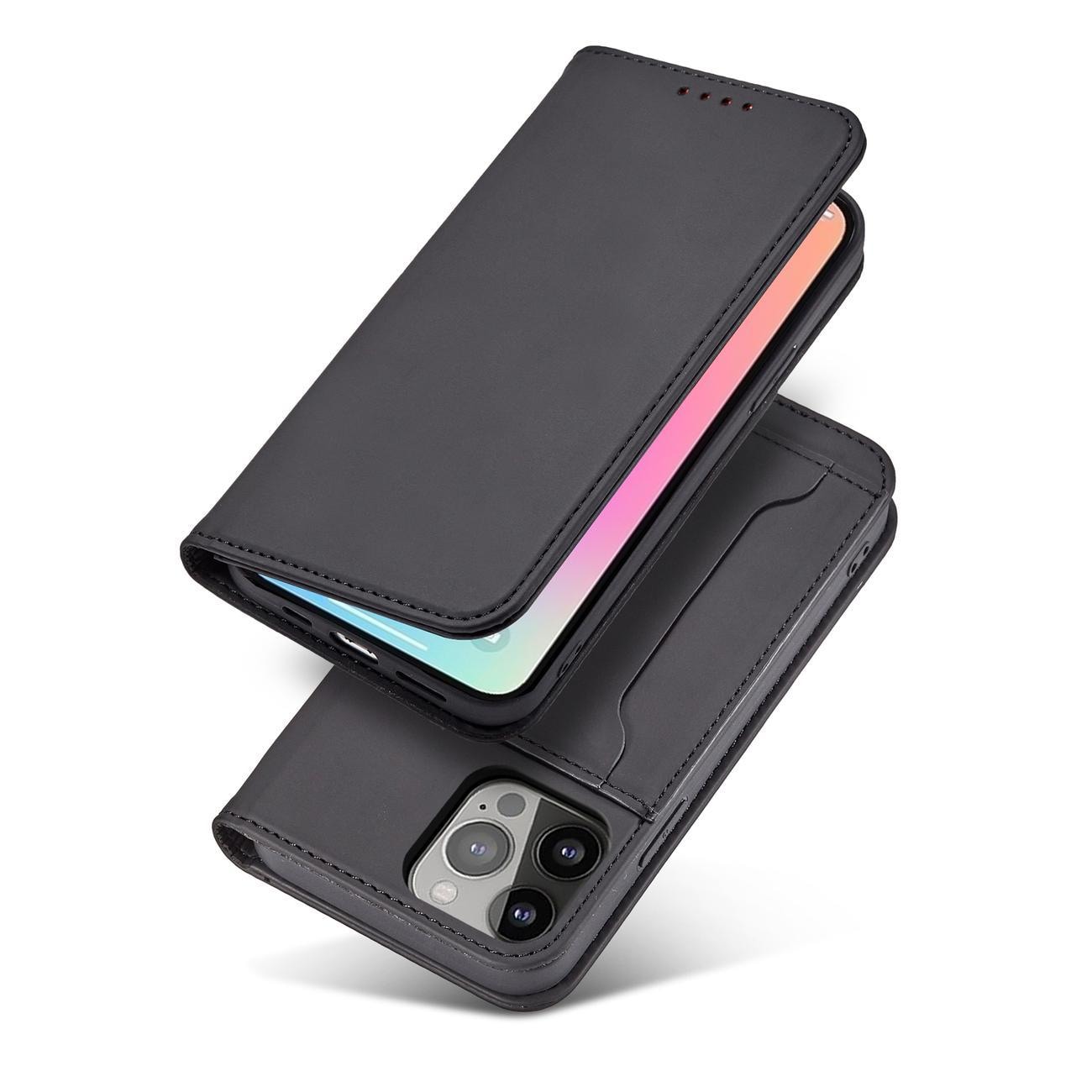 Magnet Kortfodral fodral för iPhone 14 flip cover plånbok stativ svart