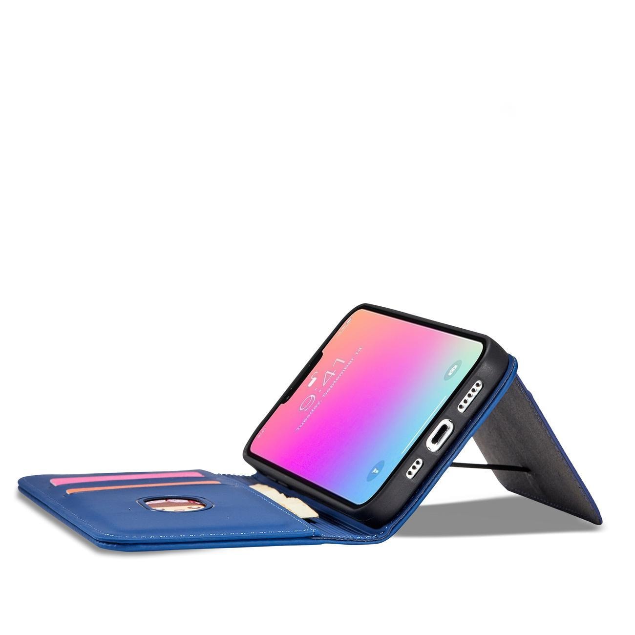 Magnet Kortfodral fodral för iPhone 14 Plus flip cover plånbok stativ blå